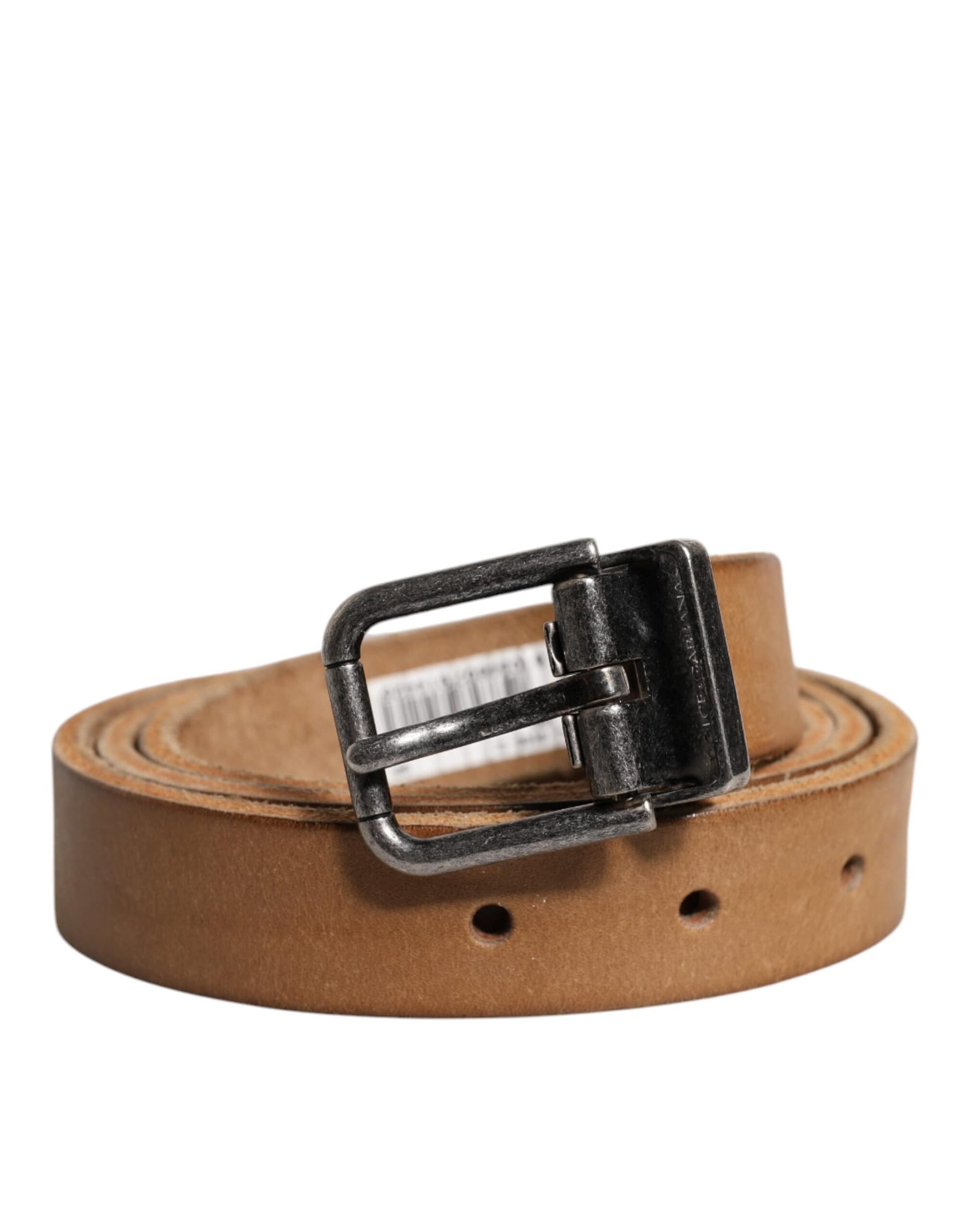 Dolce & Gabbana Brown Leather Silver Tone Metal Buckle Belt - Image 2