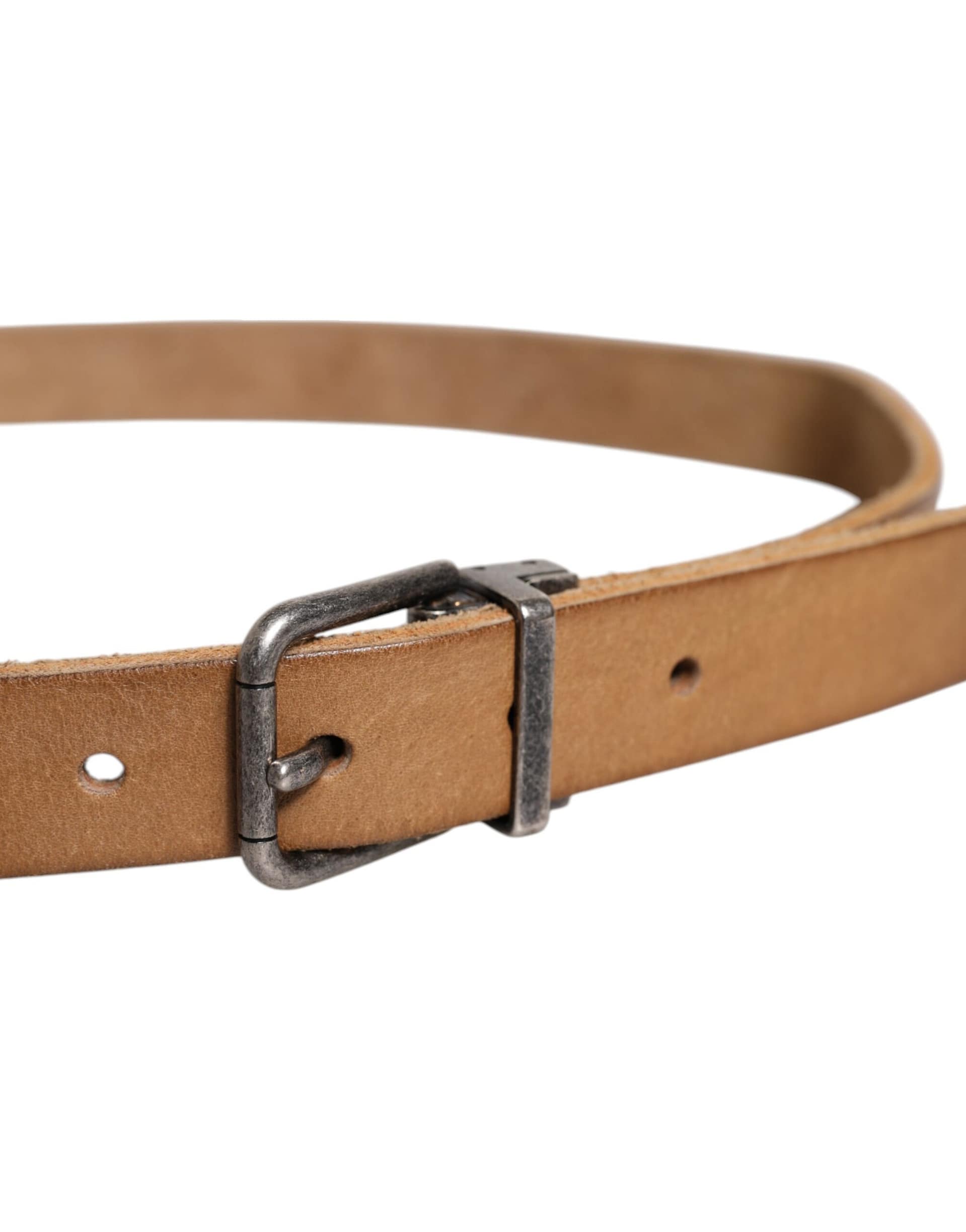 Dolce & Gabbana Brown Leather Silver Tone Metal Buckle Belt - Image 4