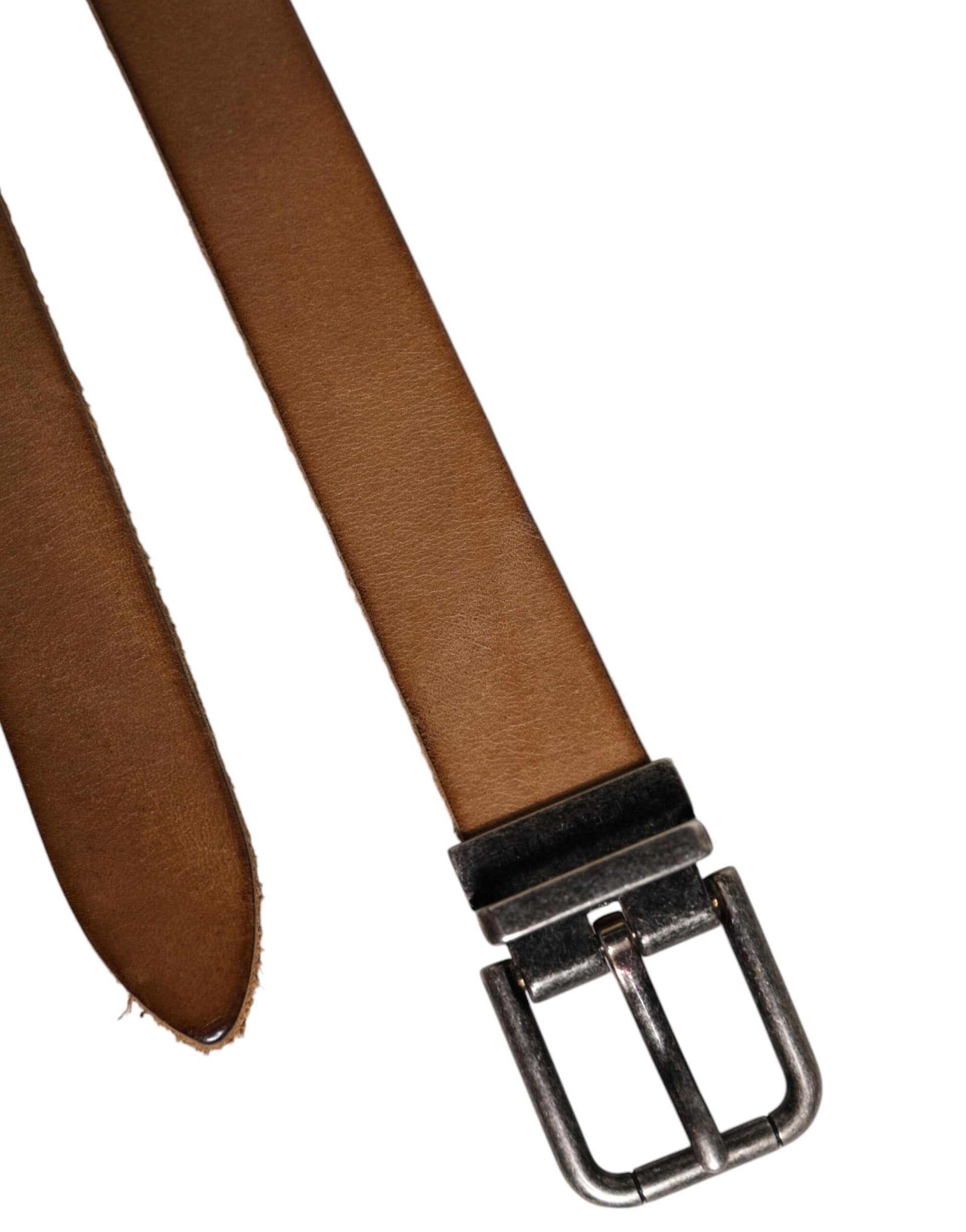 Dolce & Gabbana Brown Leather Silver Tone Metal Buckle Belt - Image 5