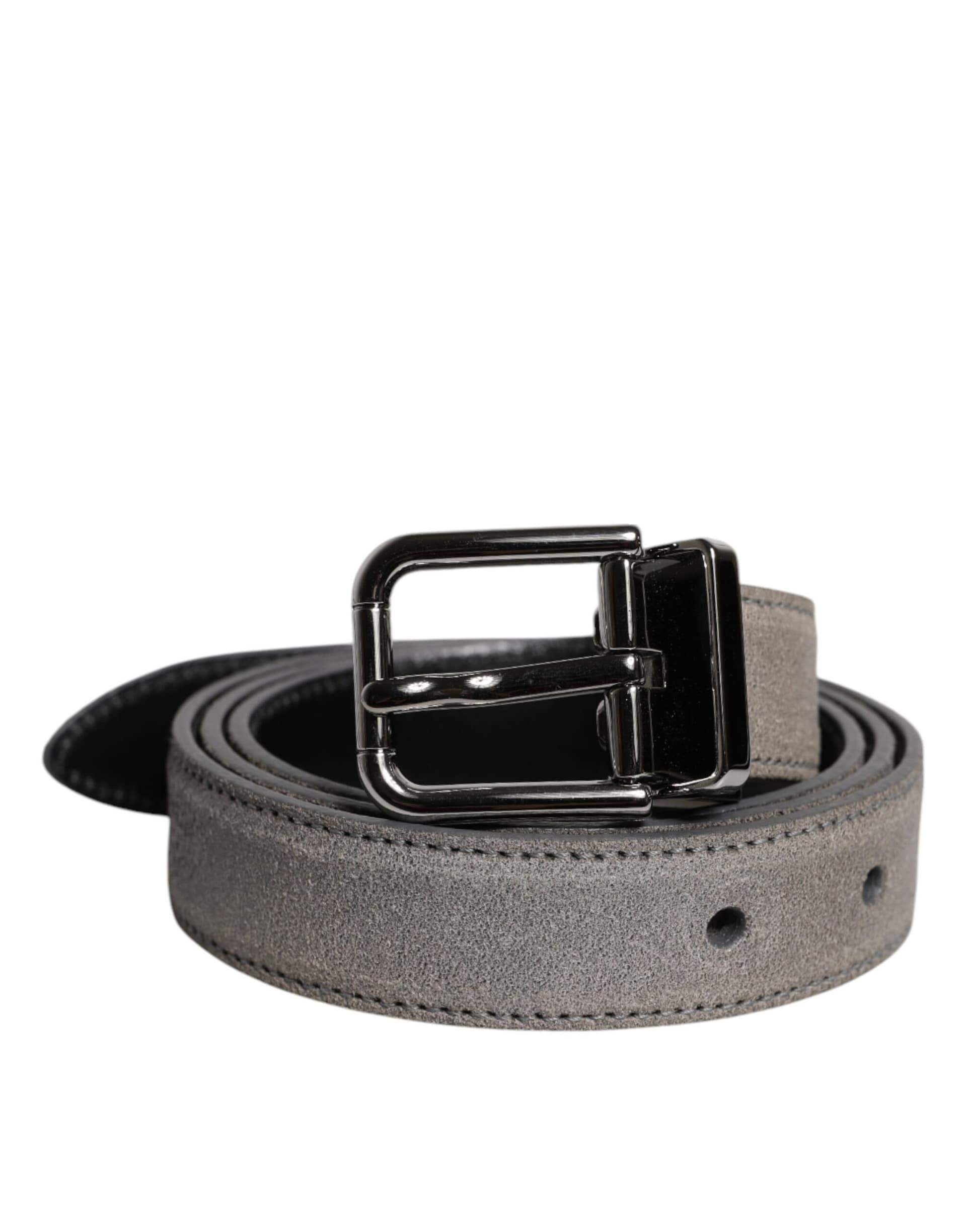Dolce & Gabbana Gray Leather Silver Tone Metal Buckle Belt - Image 2