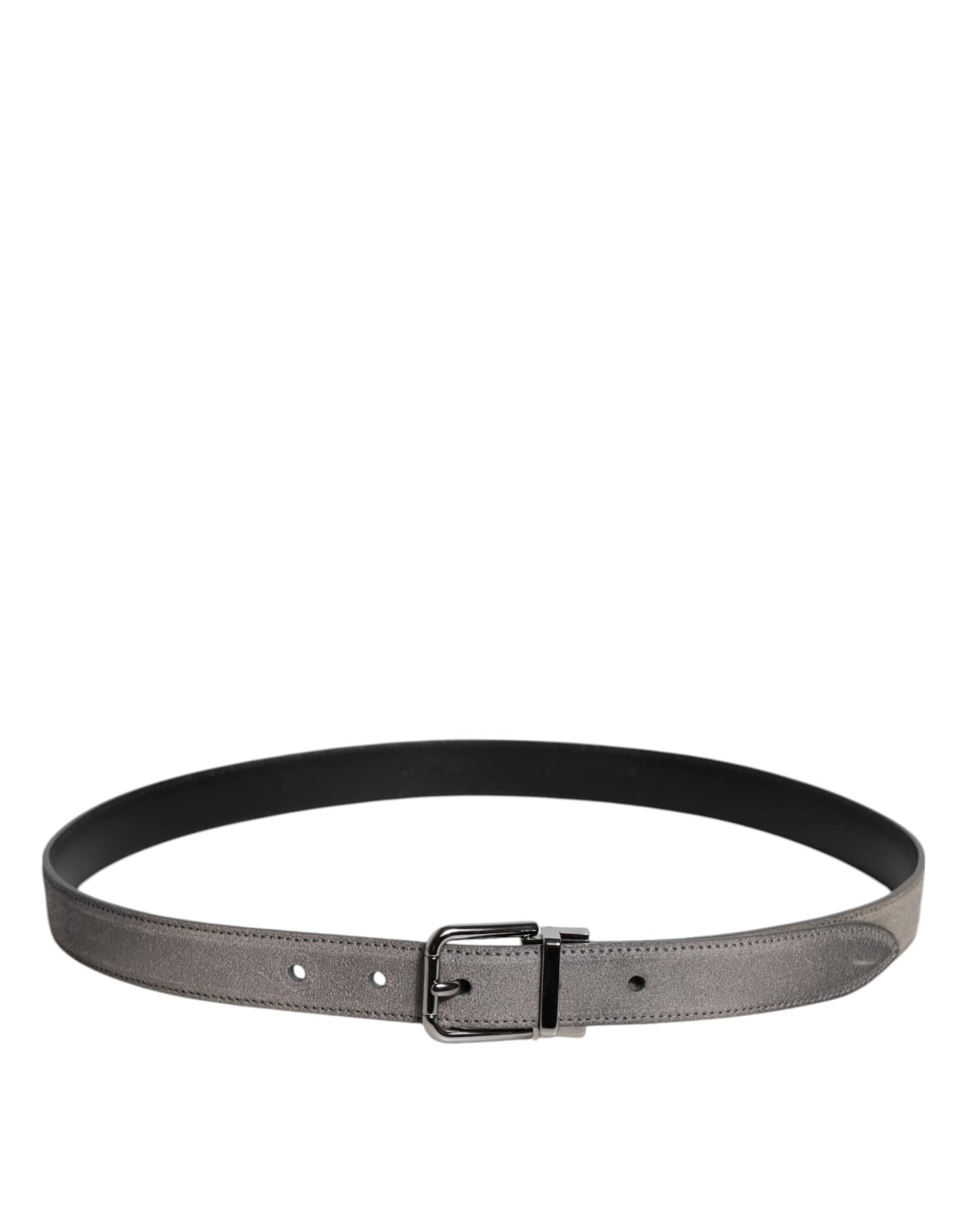 Dolce & Gabbana Gray Leather Silver Tone Metal Buckle Belt - Image 3