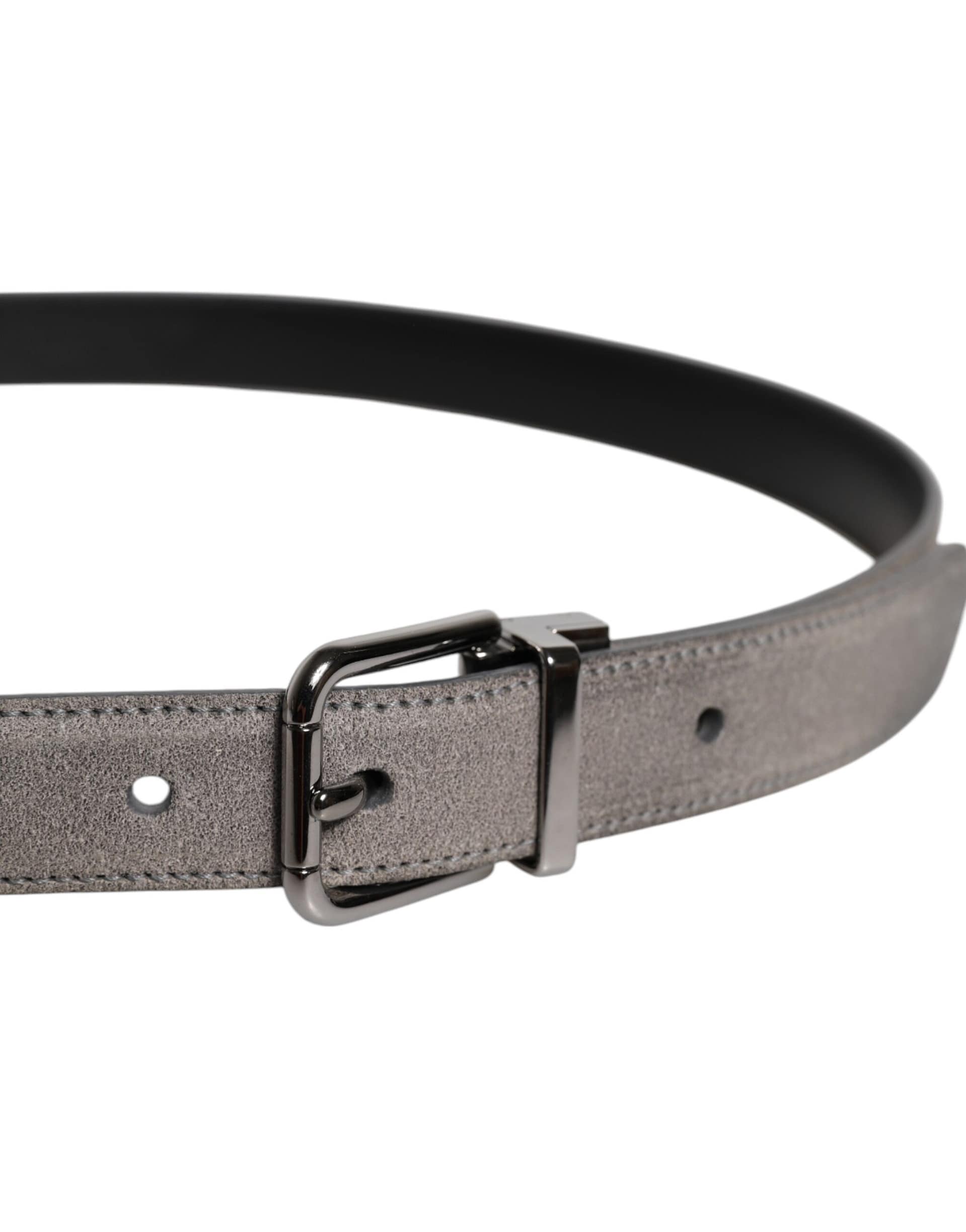 Dolce & Gabbana Gray Leather Silver Tone Metal Buckle Belt - Image 4