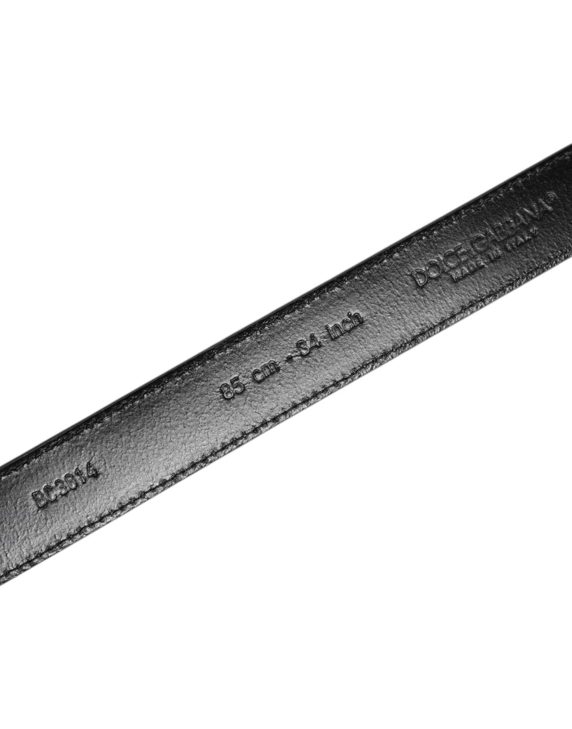 Dolce & Gabbana Gray Leather Silver Tone Metal Buckle Belt - Image 5