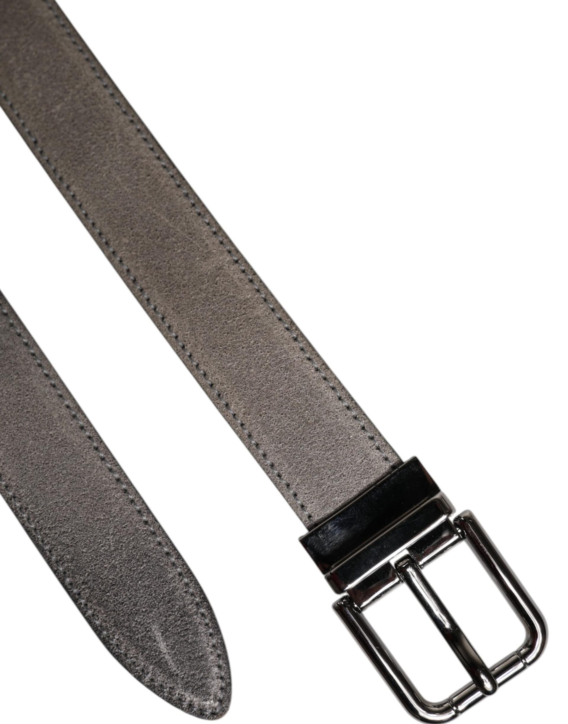 Dolce & Gabbana Gray Leather Silver Tone Metal Buckle Belt - Image 6