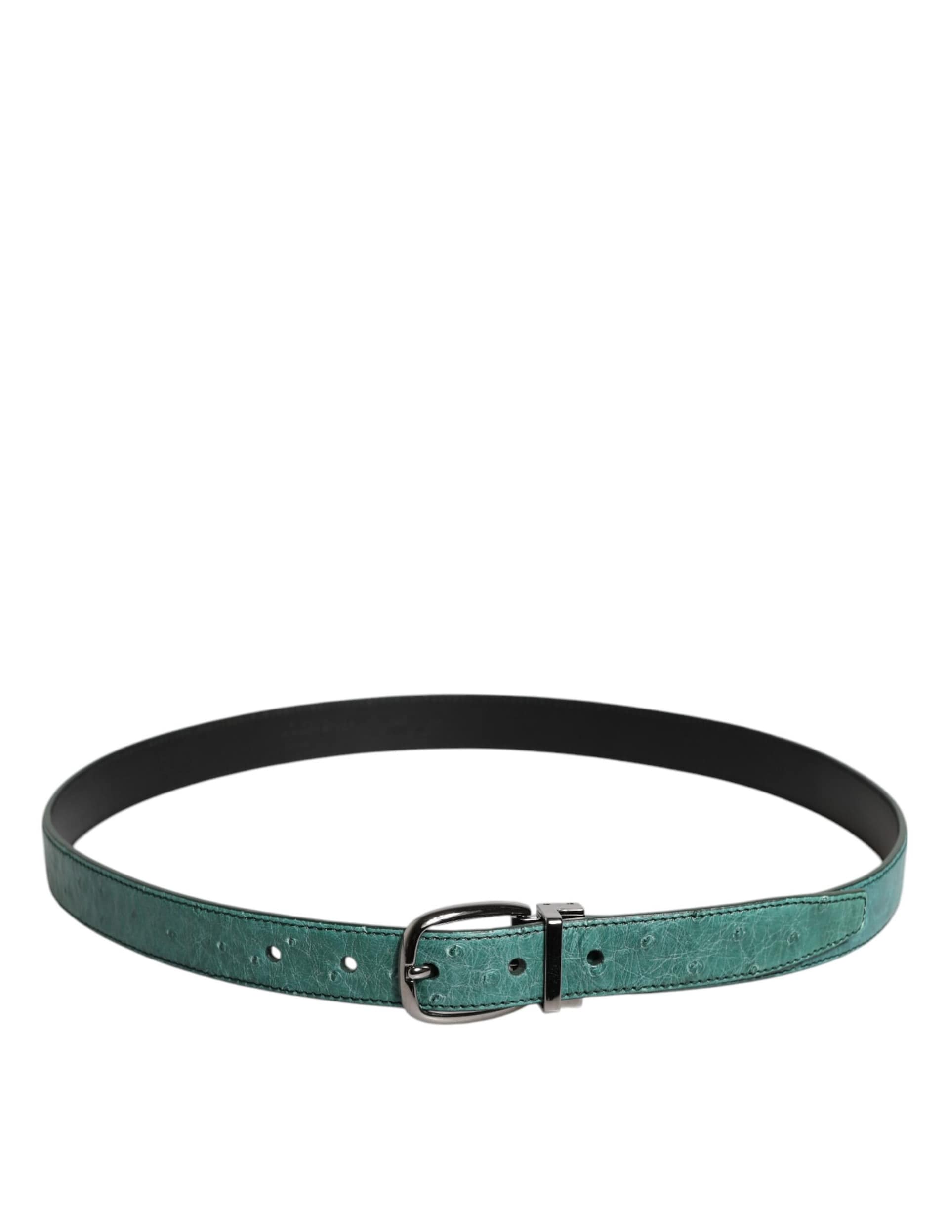 Dolce & Gabbana Green Leather Silver Tone Metal Buckle Belt - Image 3