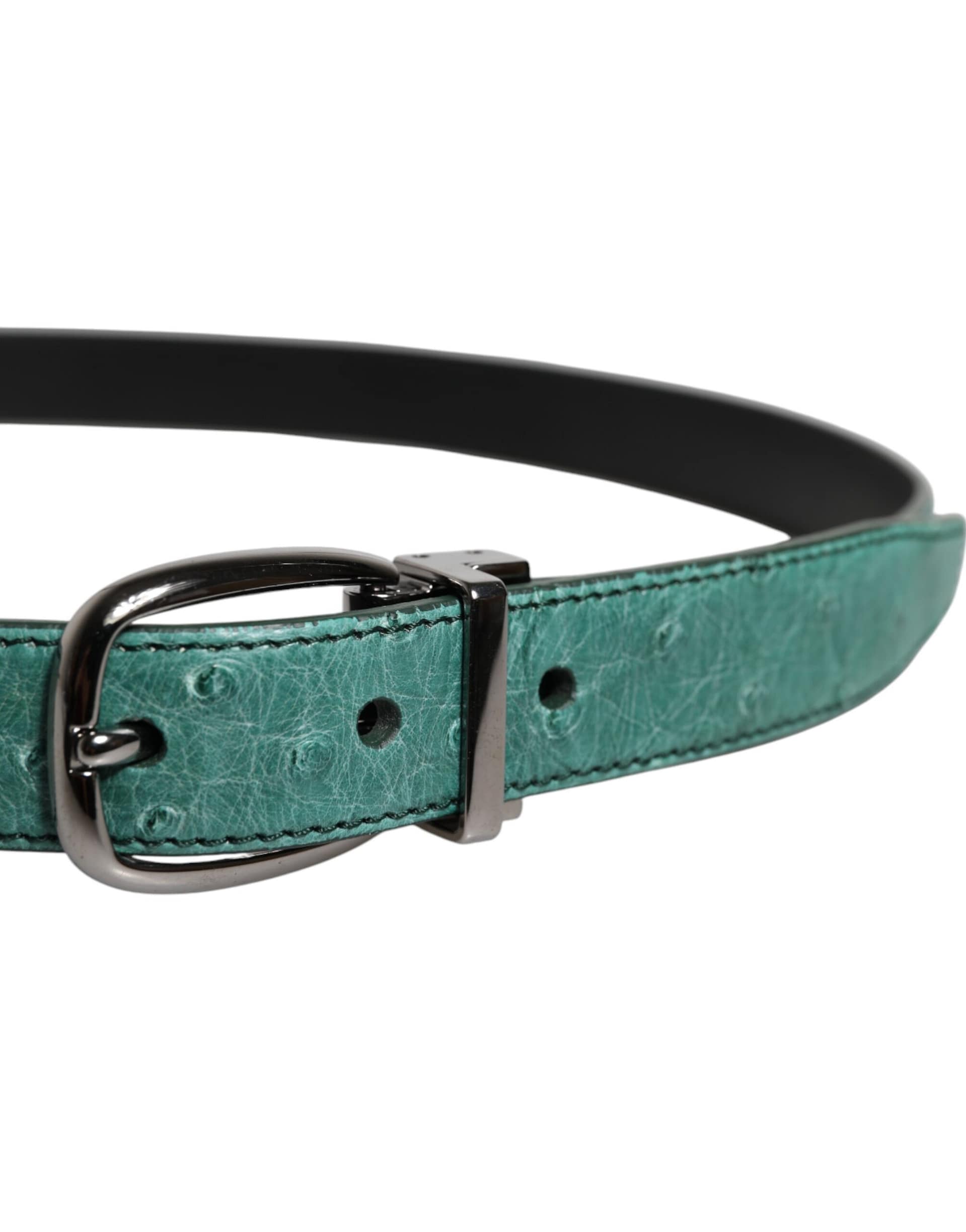 Dolce & Gabbana Green Leather Silver Tone Metal Buckle Belt - Image 4