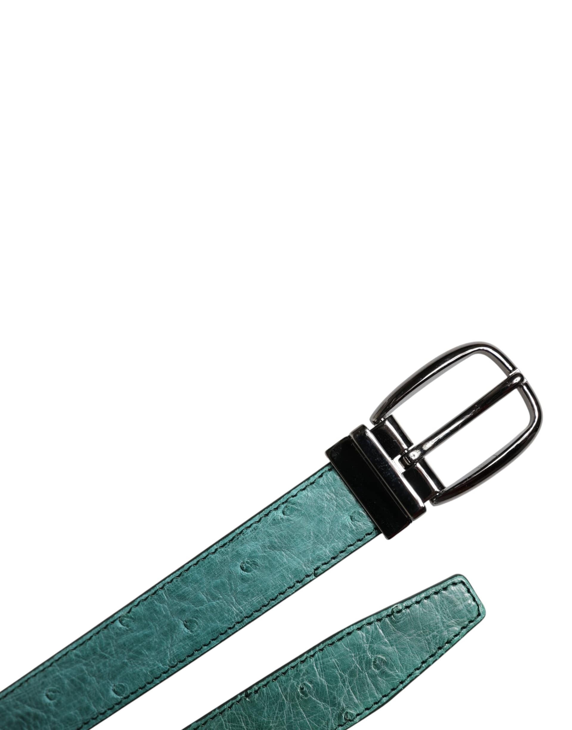 Dolce & Gabbana Green Leather Silver Tone Metal Buckle Belt - Image 6