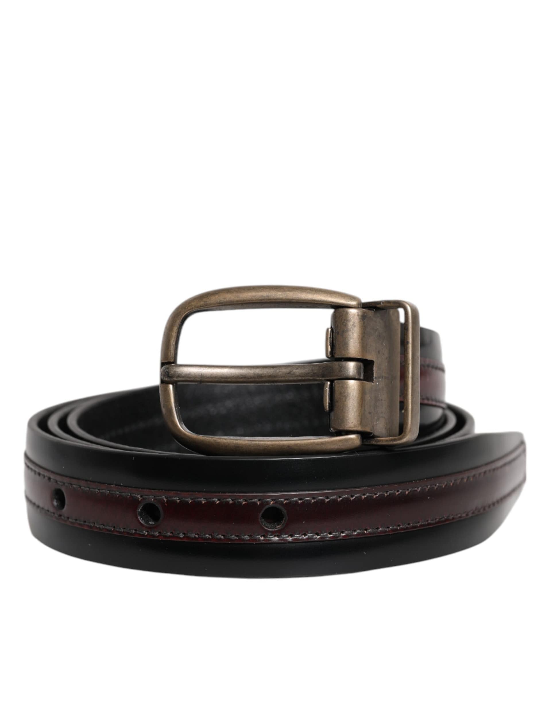 Dolce & Gabbana Black Burgundy Calfskin Metal Logo Buckle Belt - Image 2
