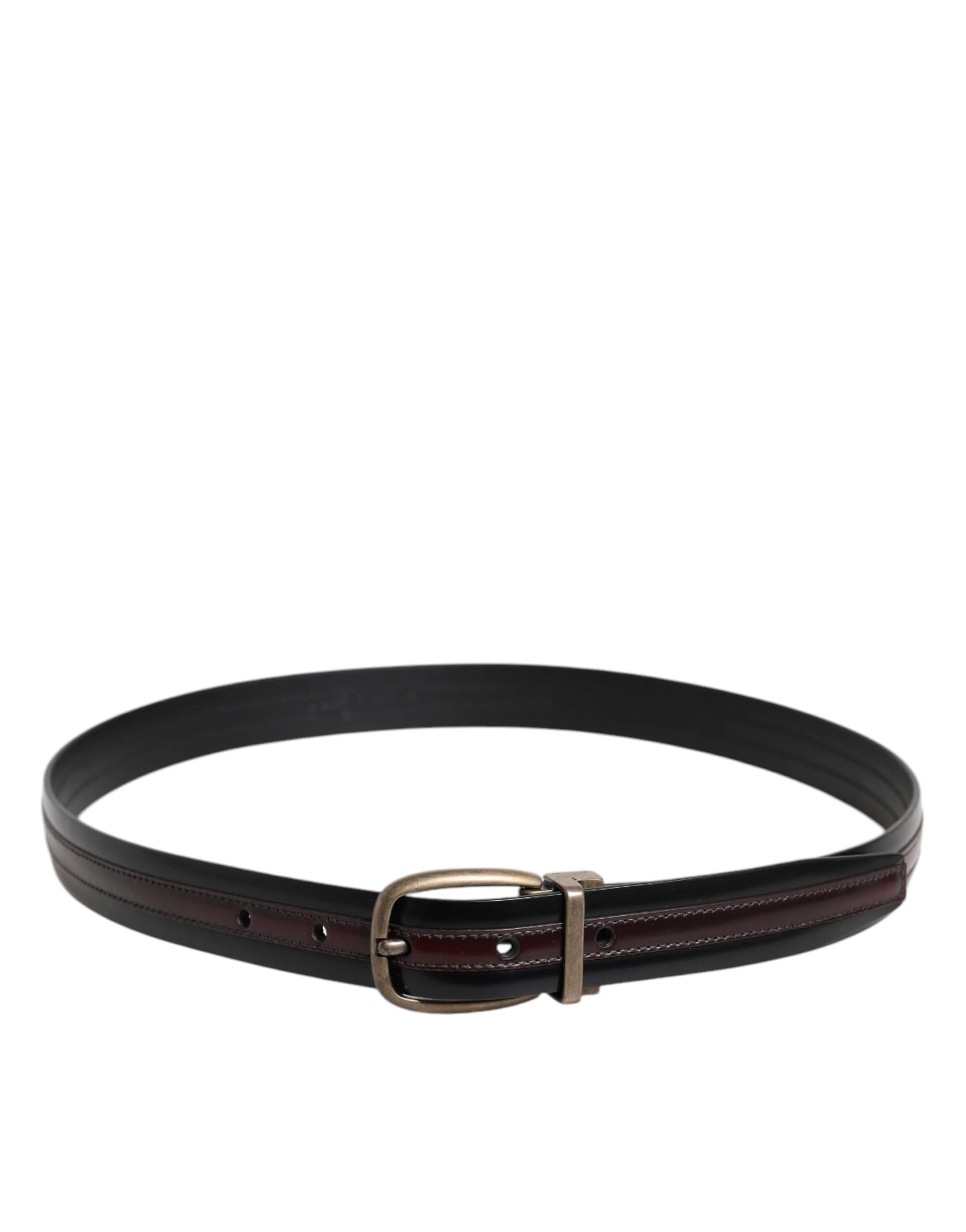 Dolce & Gabbana Black Burgundy Calfskin Metal Logo Buckle Belt - Image 3