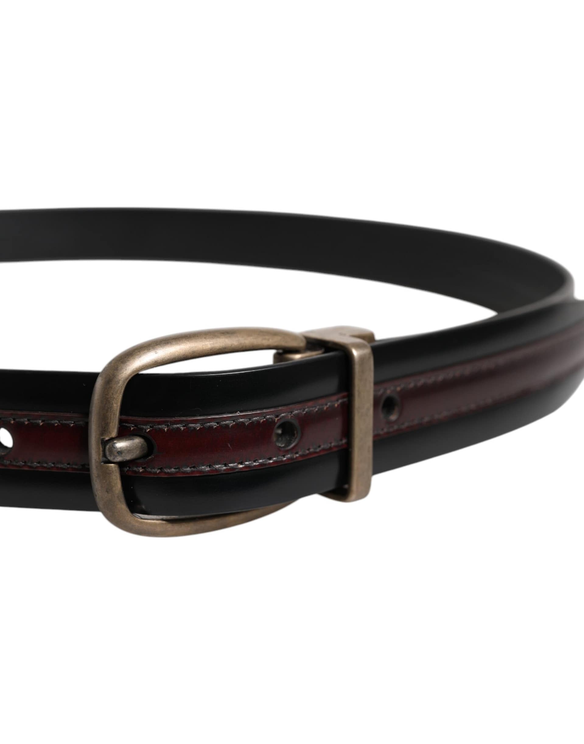 Dolce & Gabbana Black Burgundy Calfskin Metal Logo Buckle Belt - Image 4