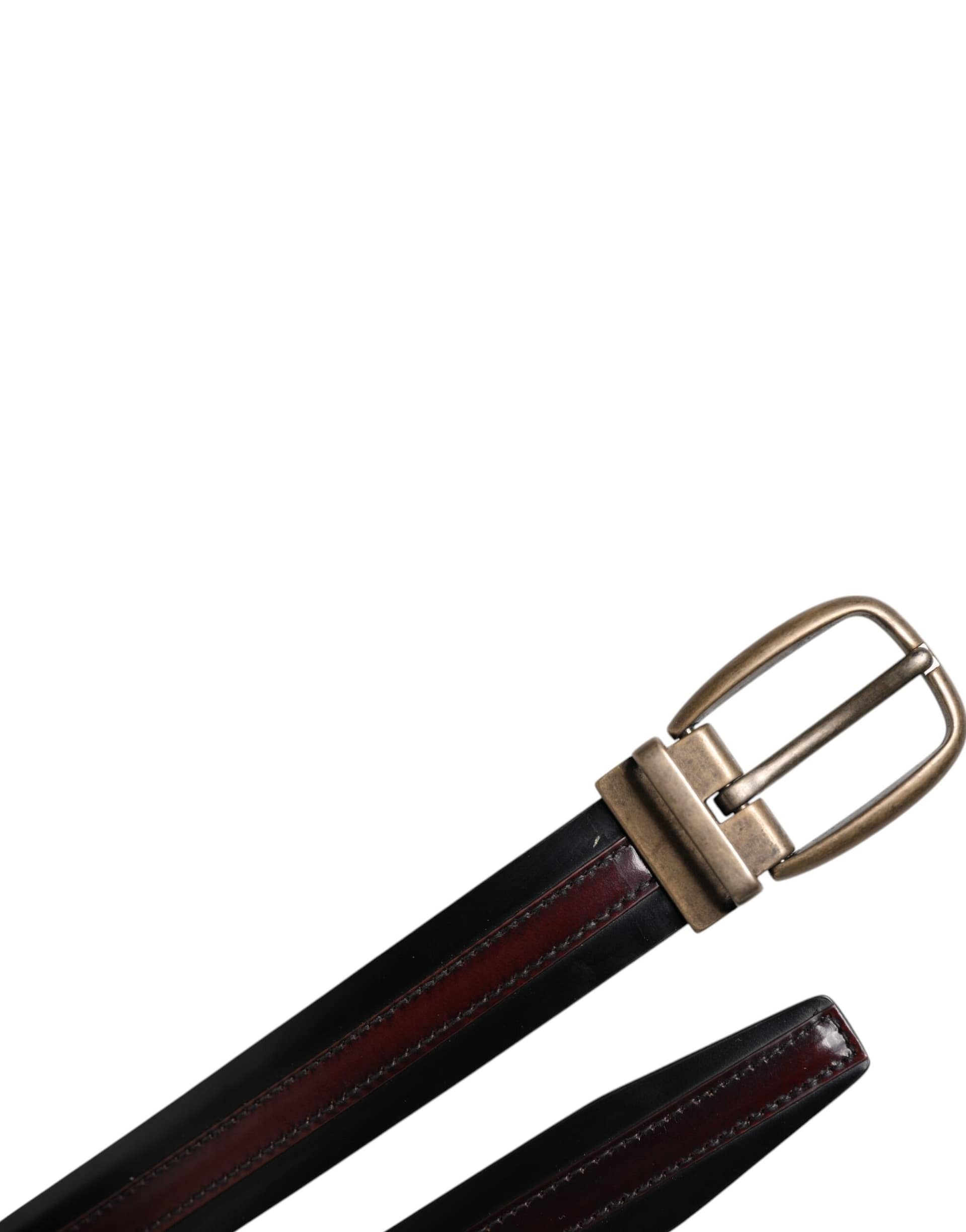 Dolce & Gabbana Black Burgundy Calfskin Metal Logo Buckle Belt - Image 6