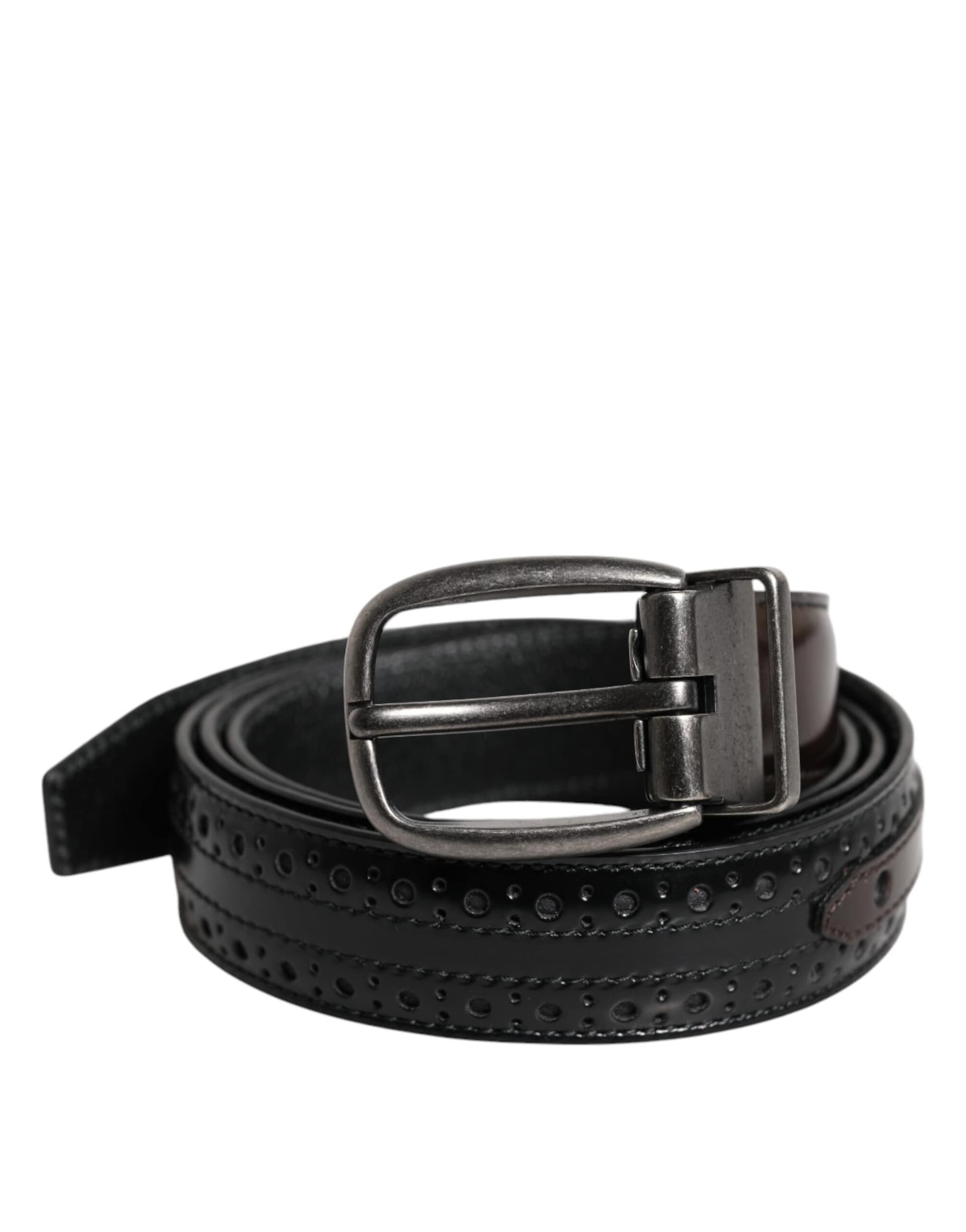 Dolce & Gabbana Black Brown Leather Classic Metal Buckle Belt - Image 2