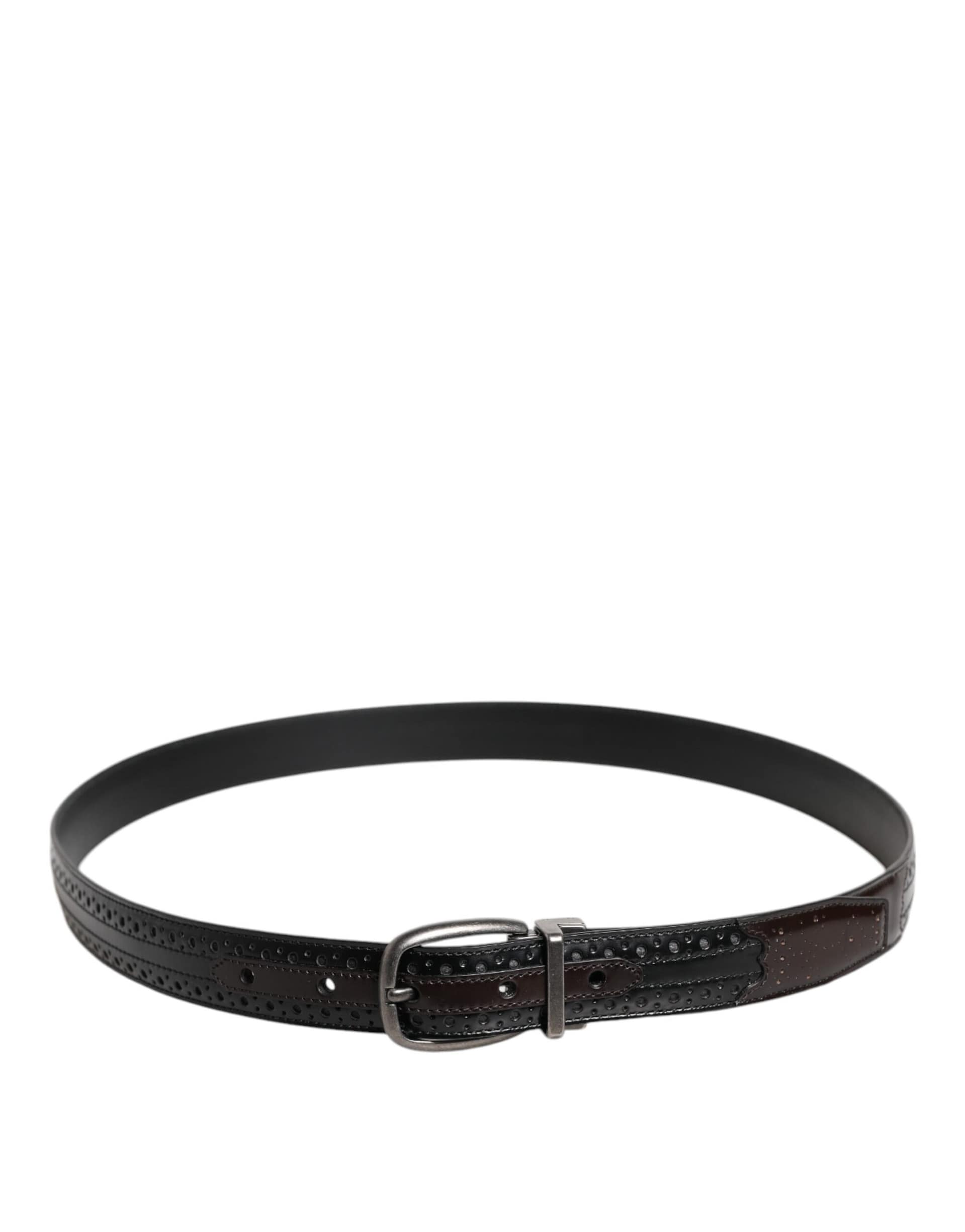 Dolce & Gabbana Black Brown Leather Classic Metal Buckle Belt - Image 3