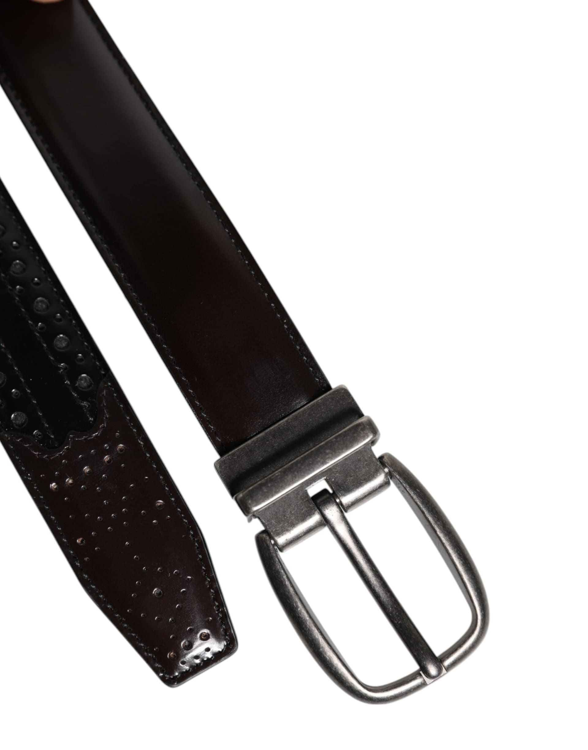 Dolce & Gabbana Black Brown Leather Classic Metal Buckle Belt - Image 5