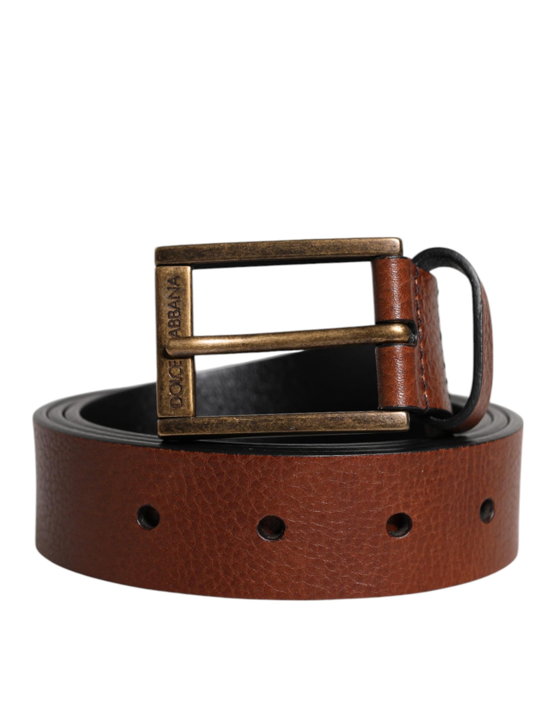 Dolce & Gabbana Brown Calf Leather Classic Metal Buckle Belt - Image 2