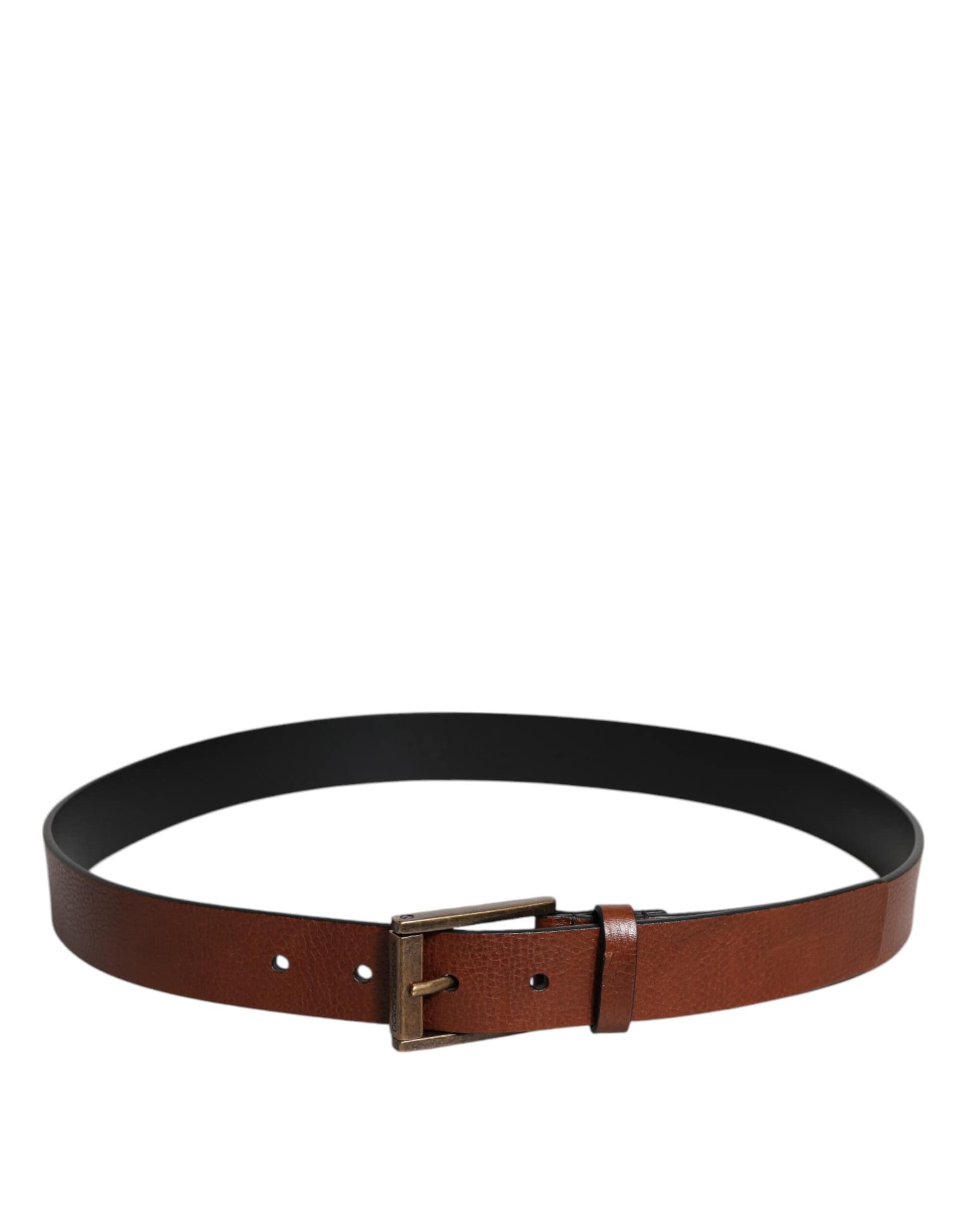 Dolce & Gabbana Brown Calf Leather Classic Metal Buckle Belt - Image 3