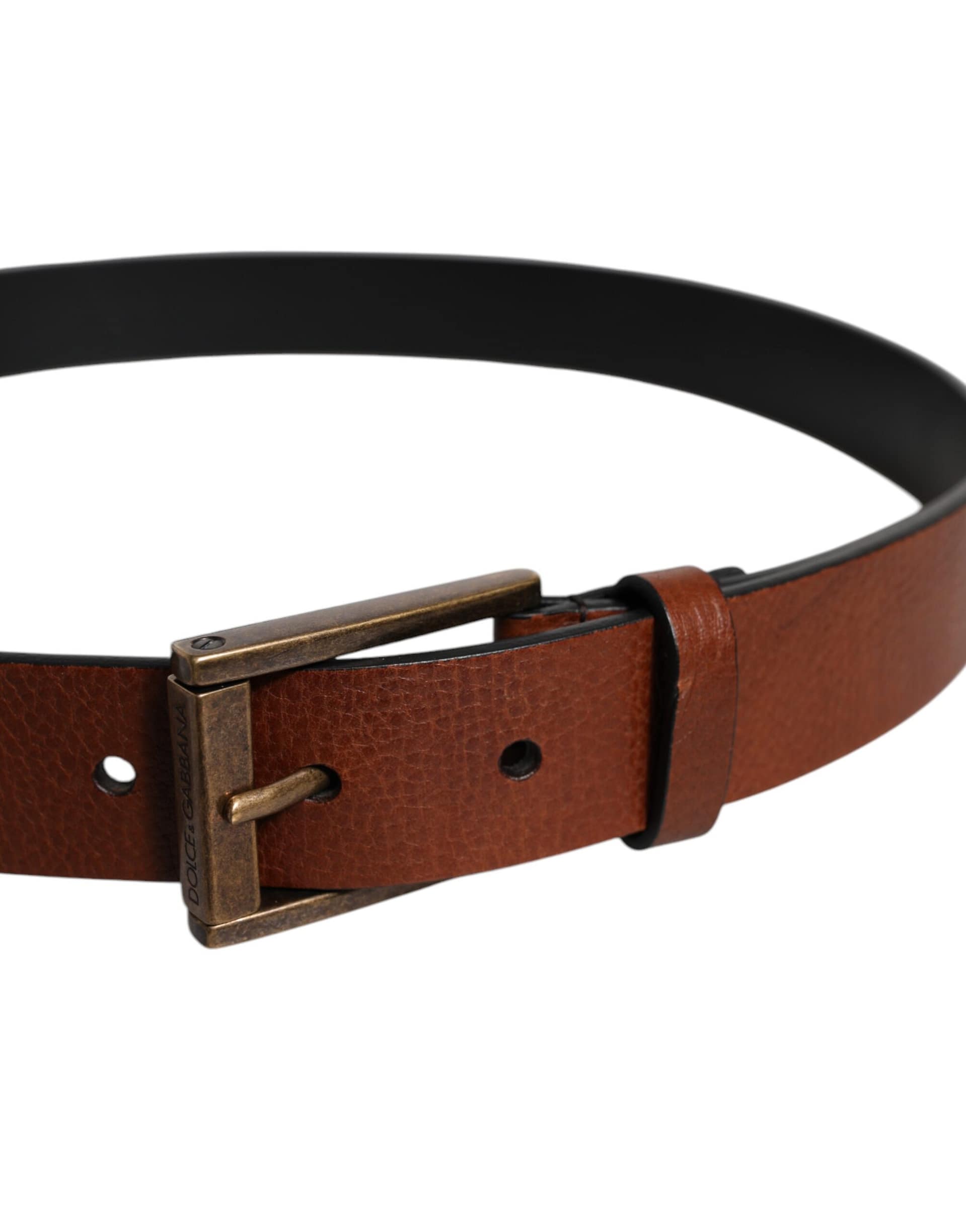 Dolce & Gabbana Brown Calf Leather Classic Metal Buckle Belt - Image 4