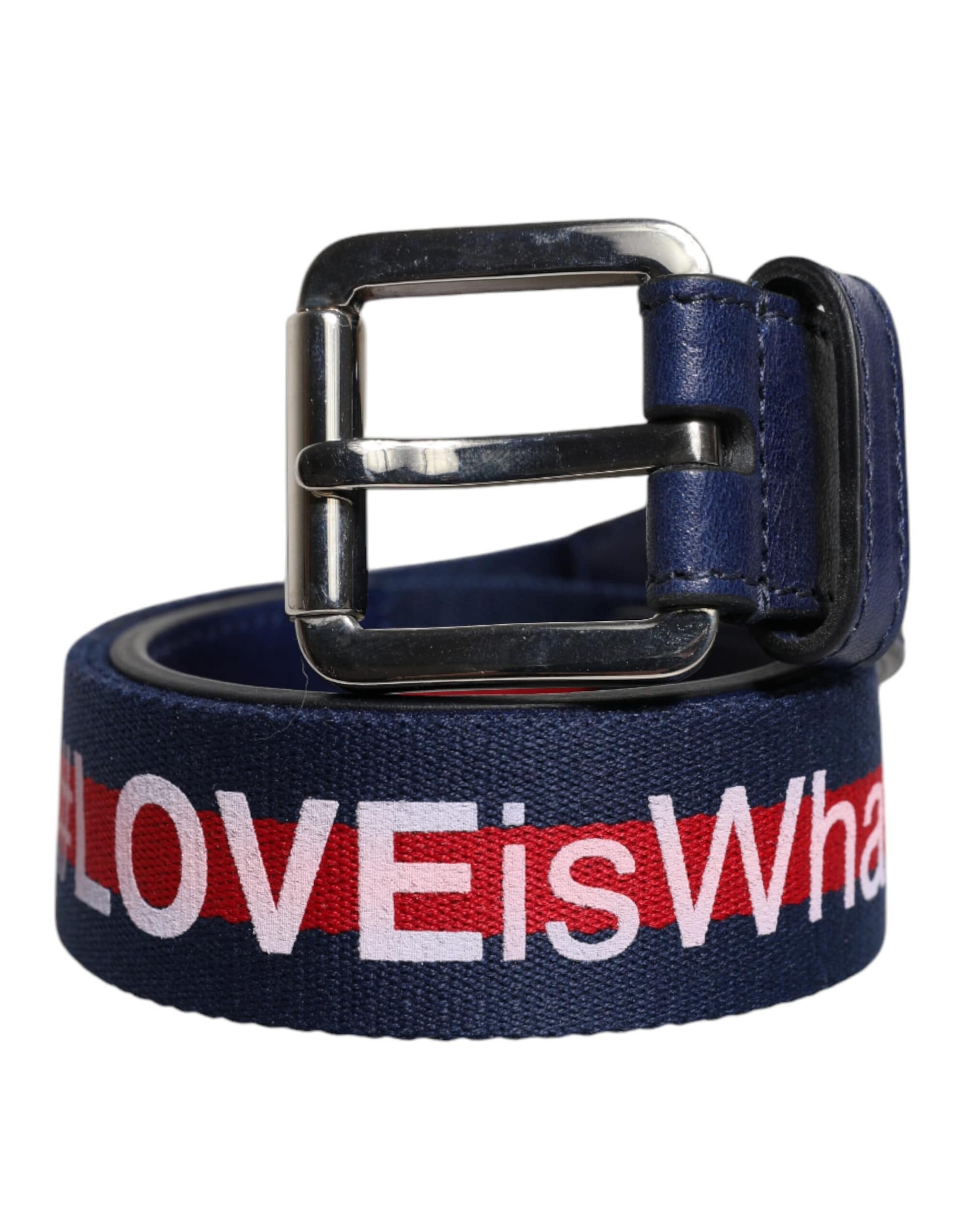 Dolce & Gabbana Blue Cotton Leather Printed Metal Buckle Belt - Image 2