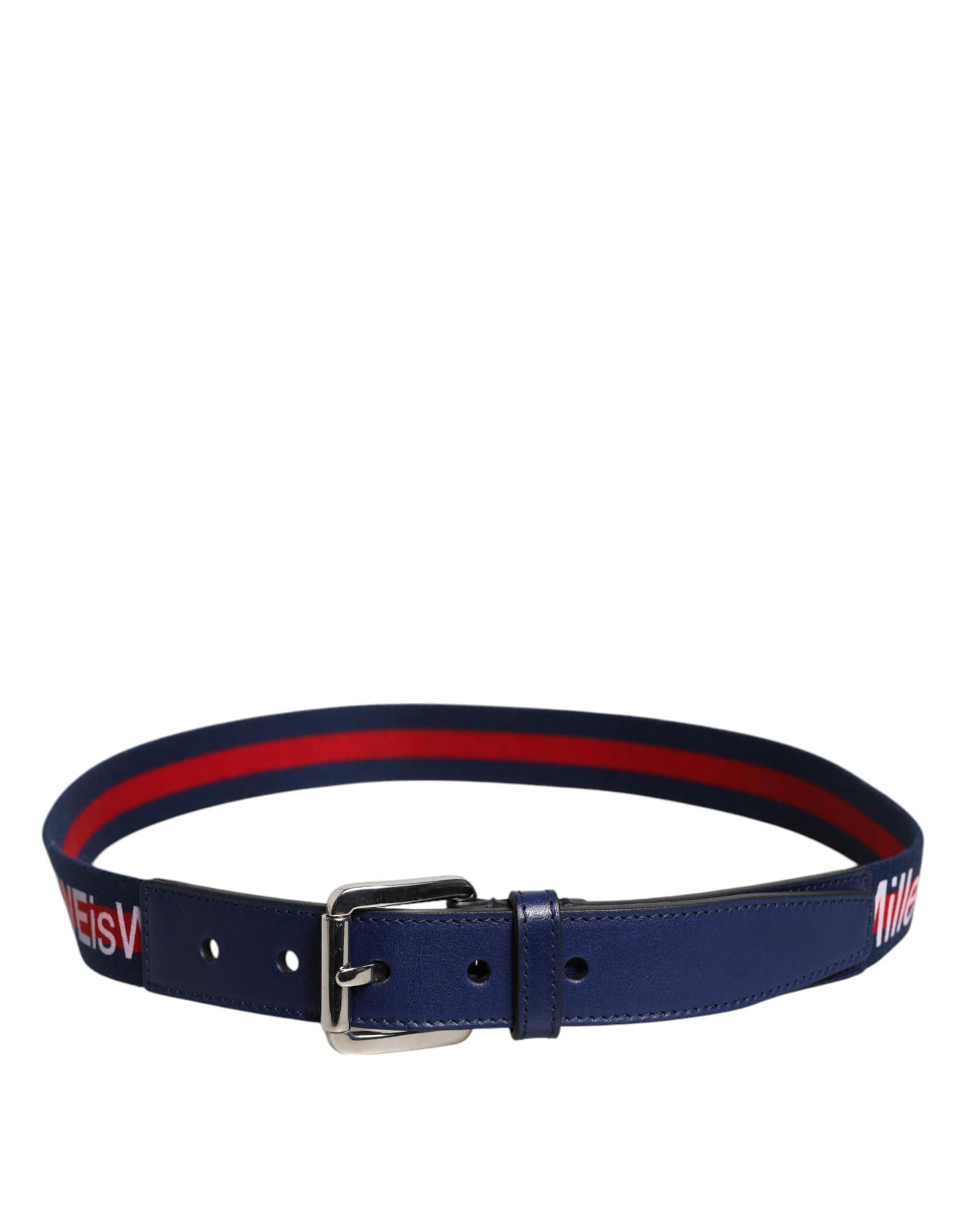 Dolce & Gabbana Blue Cotton Leather Printed Metal Buckle Belt - Image 3