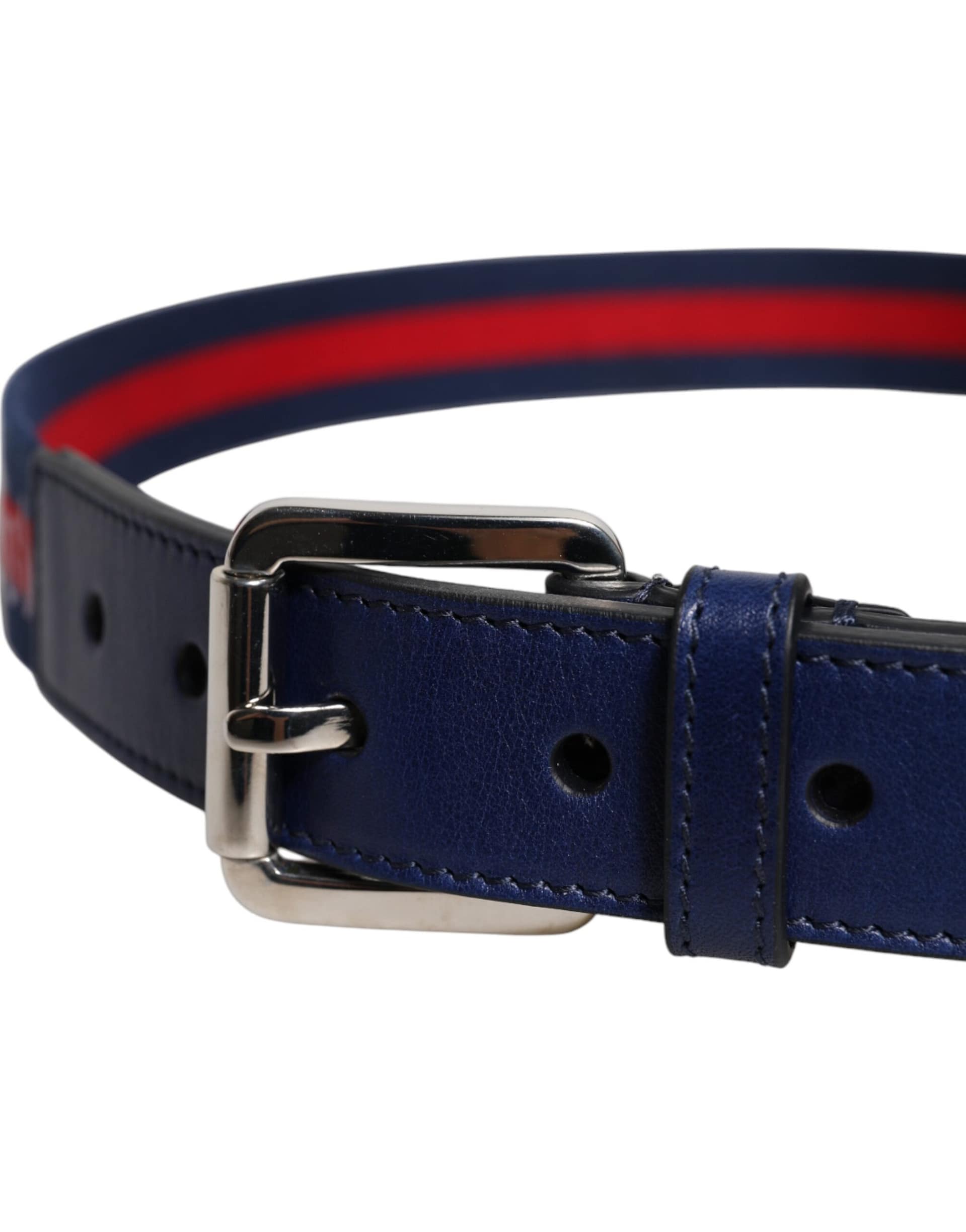 Dolce & Gabbana Blue Cotton Leather Printed Metal Buckle Belt - Image 4