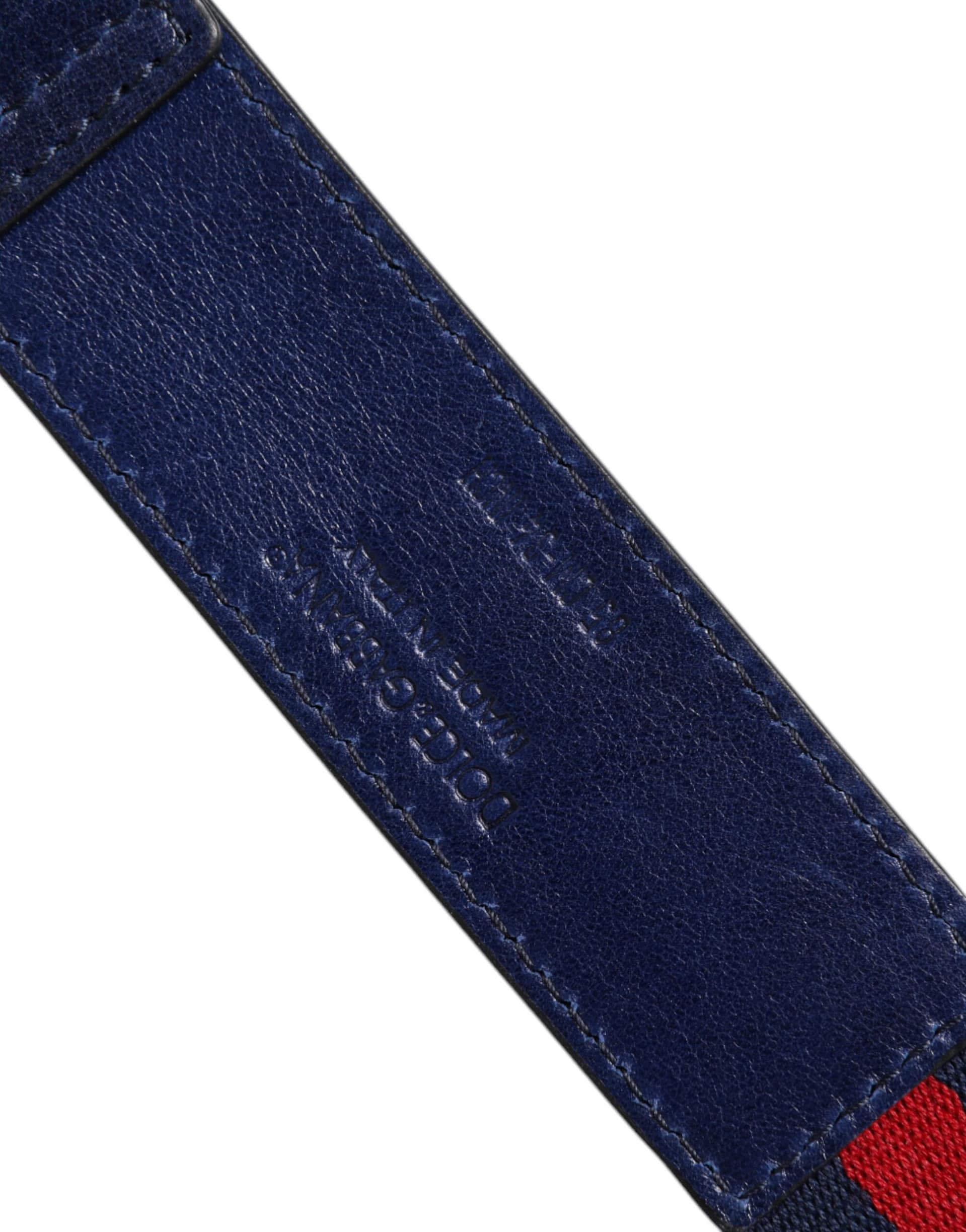 Dolce & Gabbana Blue Cotton Leather Printed Metal Buckle Belt - Image 6