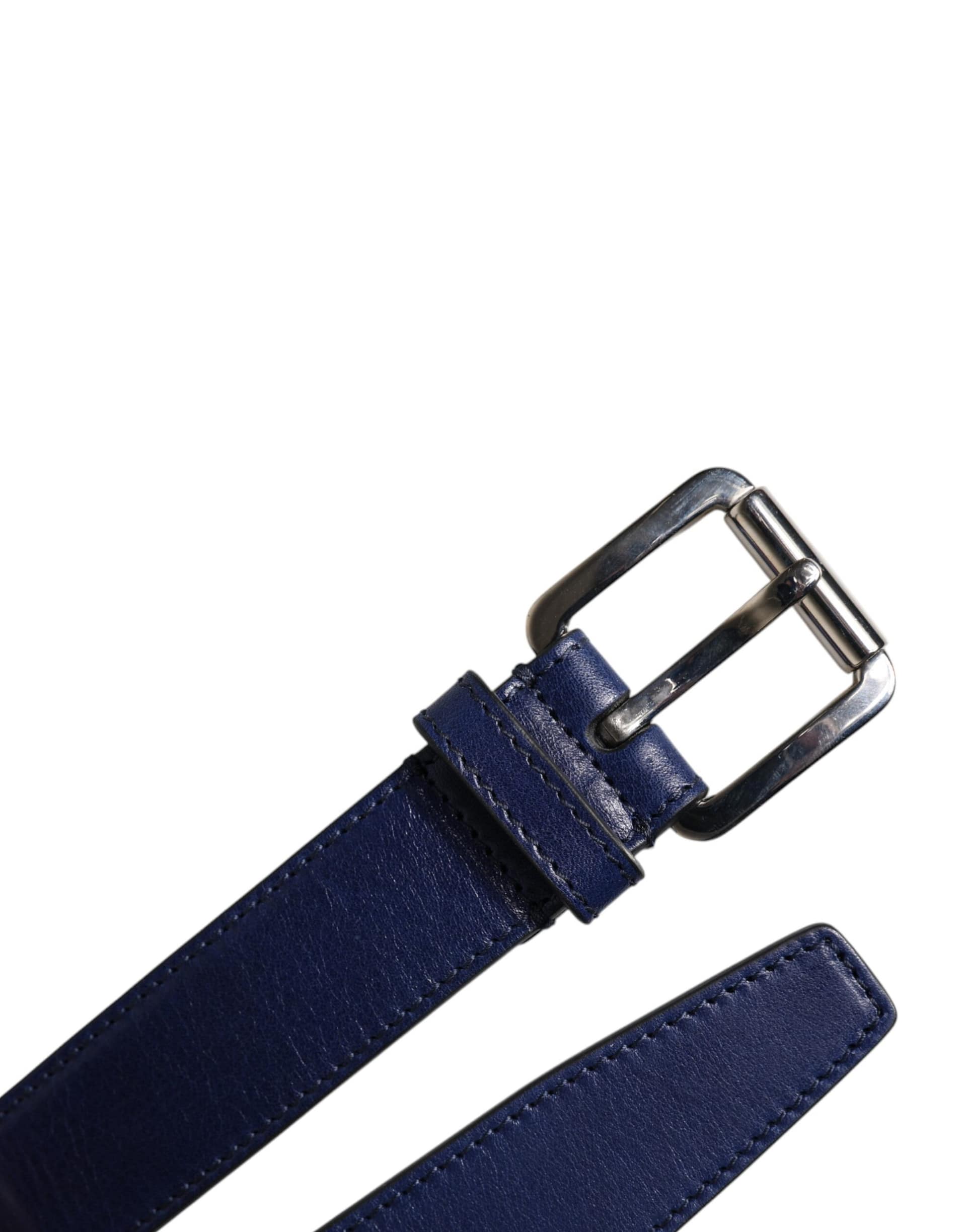 Dolce & Gabbana Blue Cotton Leather Printed Metal Buckle Belt - Image 7