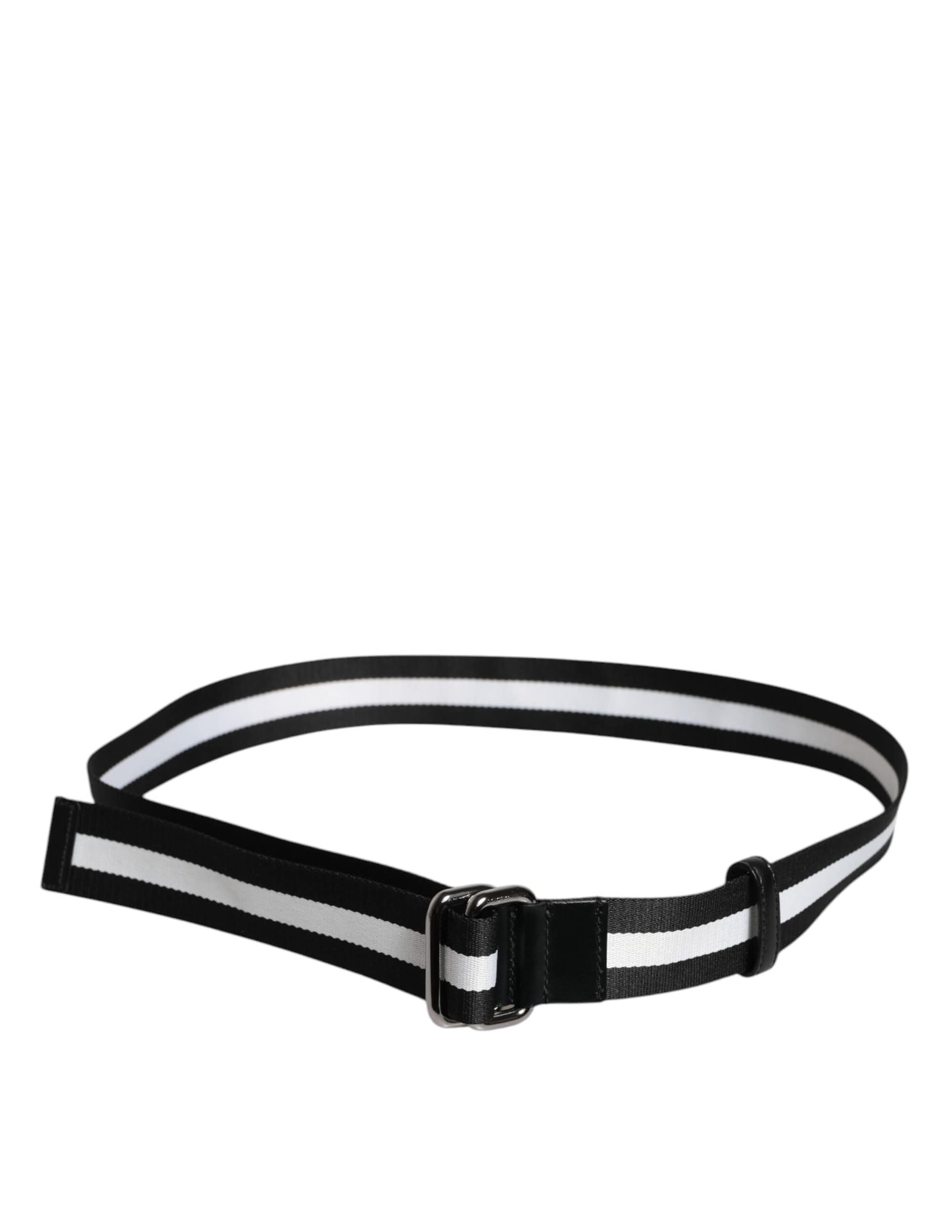 Dolce & Gabbana Black Yellow Logo Striped Metal Buckle Belt - Image 3