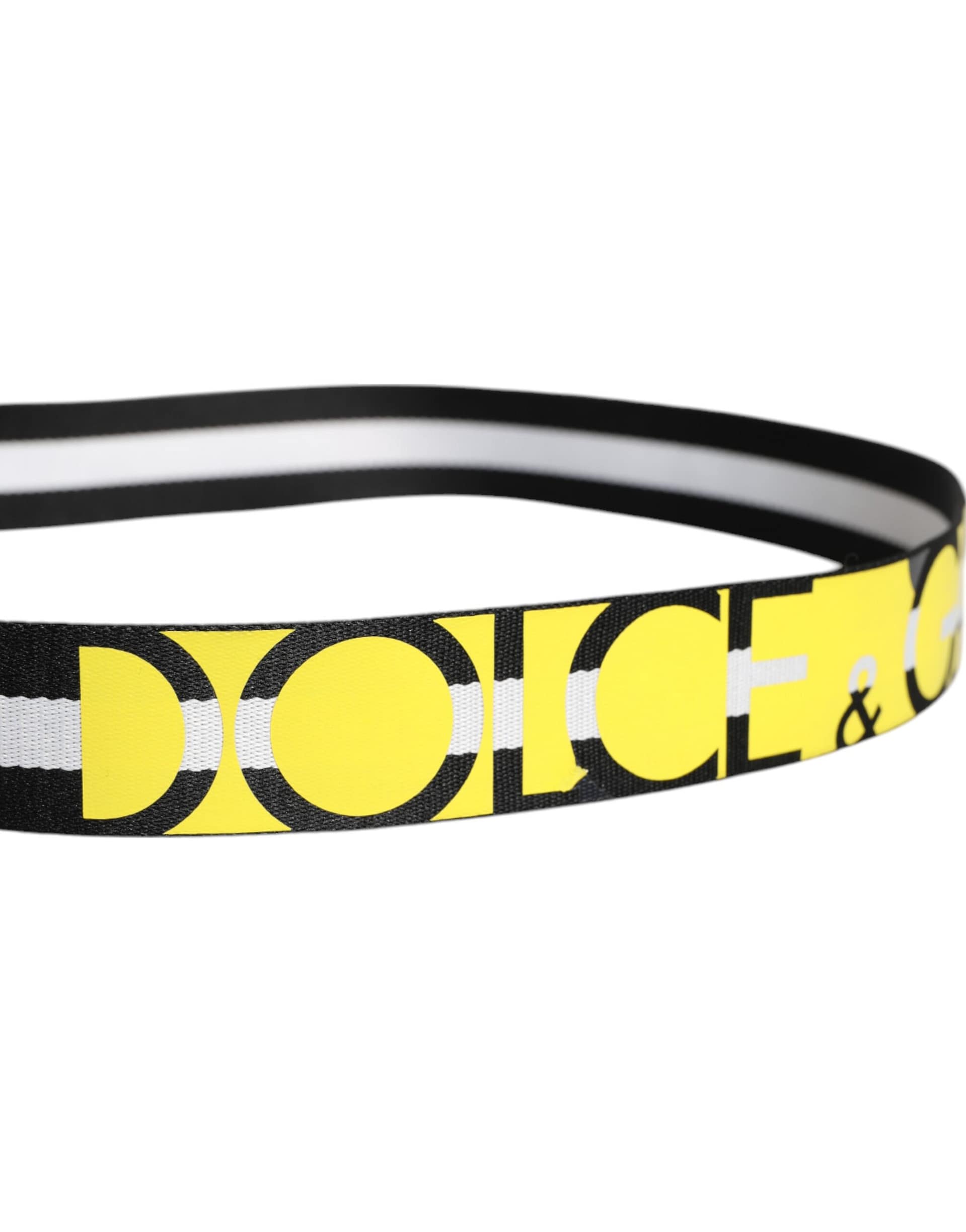 Dolce & Gabbana Black Yellow Logo Striped Metal Buckle Belt - Image 4