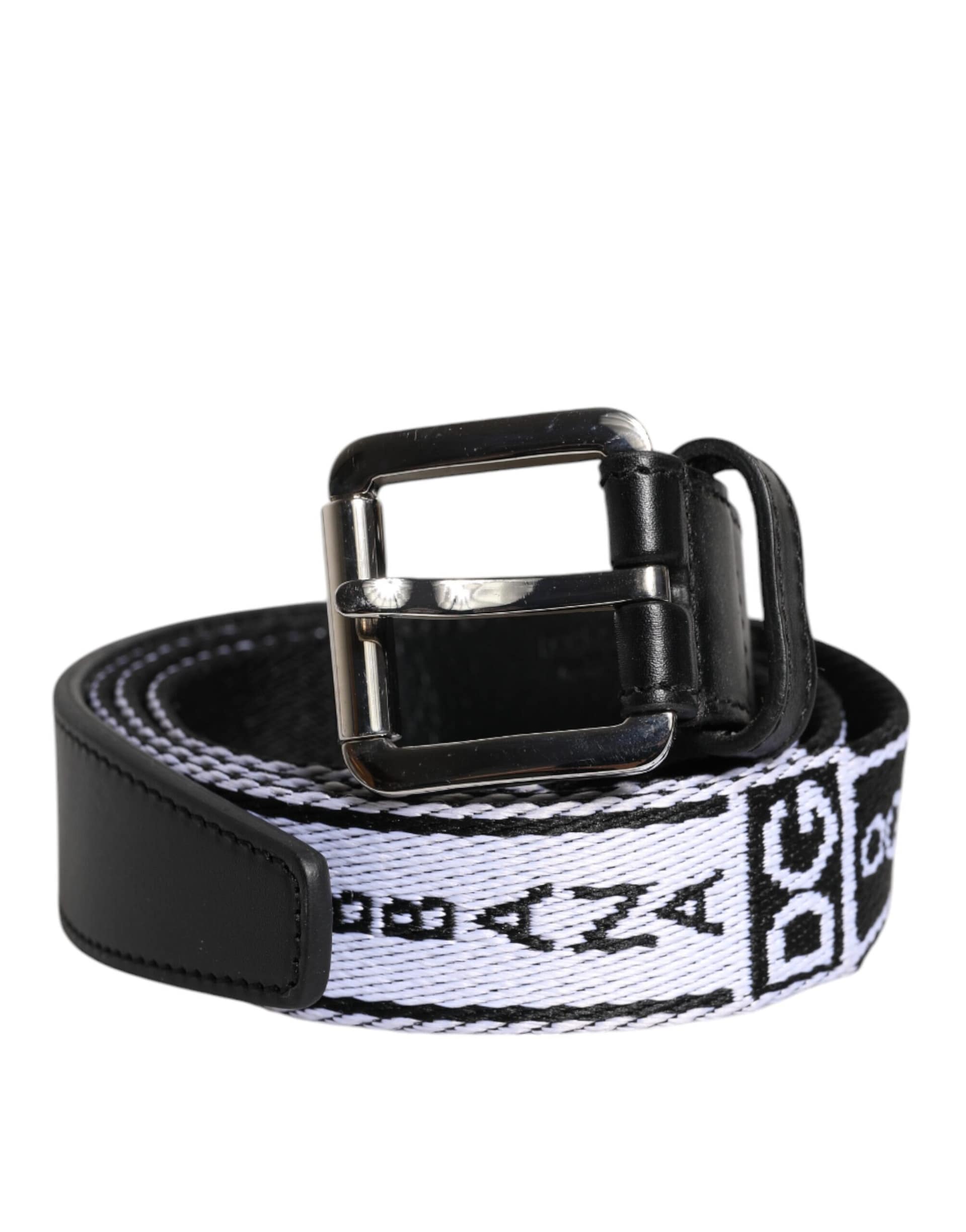 Dolce & Gabbana Black White Printed Metal Logo Buckle Belt - Image 2