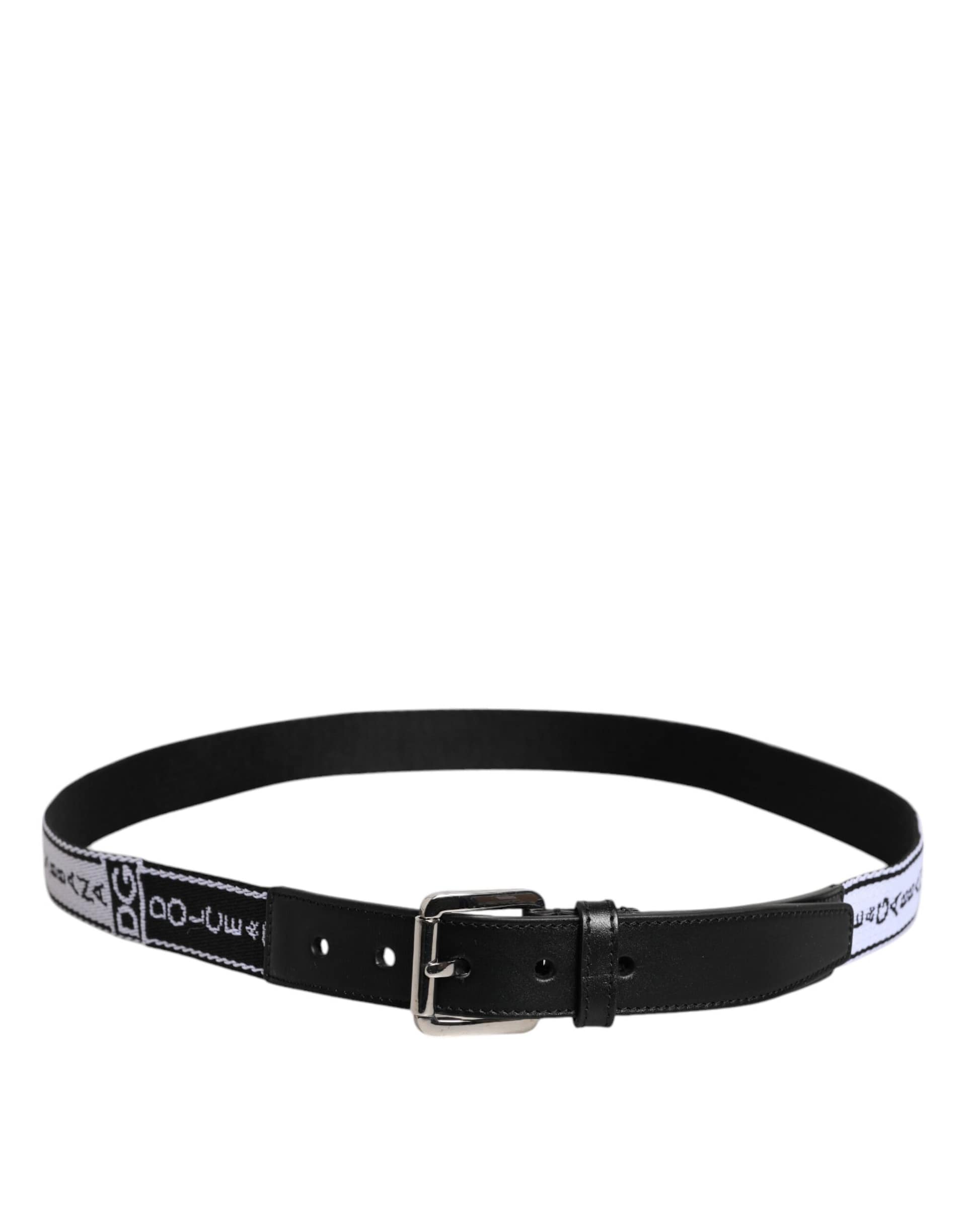 Dolce & Gabbana Black White Printed Metal Logo Buckle Belt - Image 3