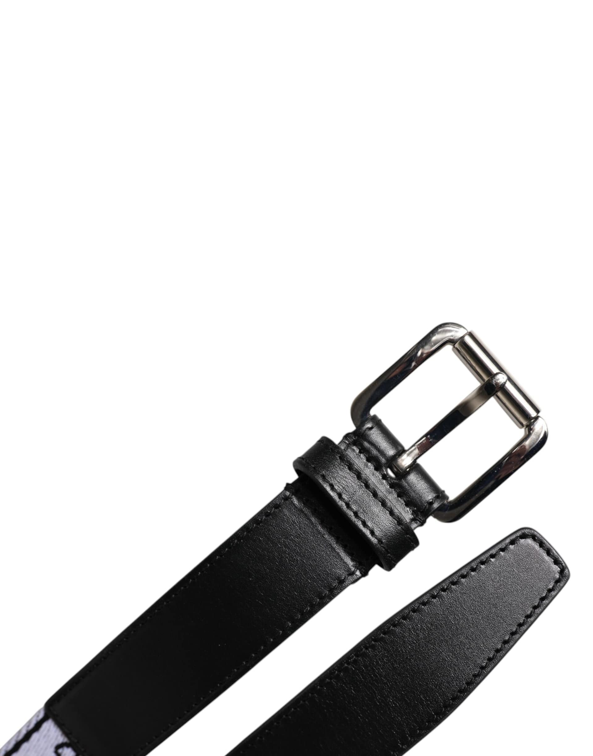 Dolce & Gabbana Black White Printed Metal Logo Buckle Belt - Image 6
