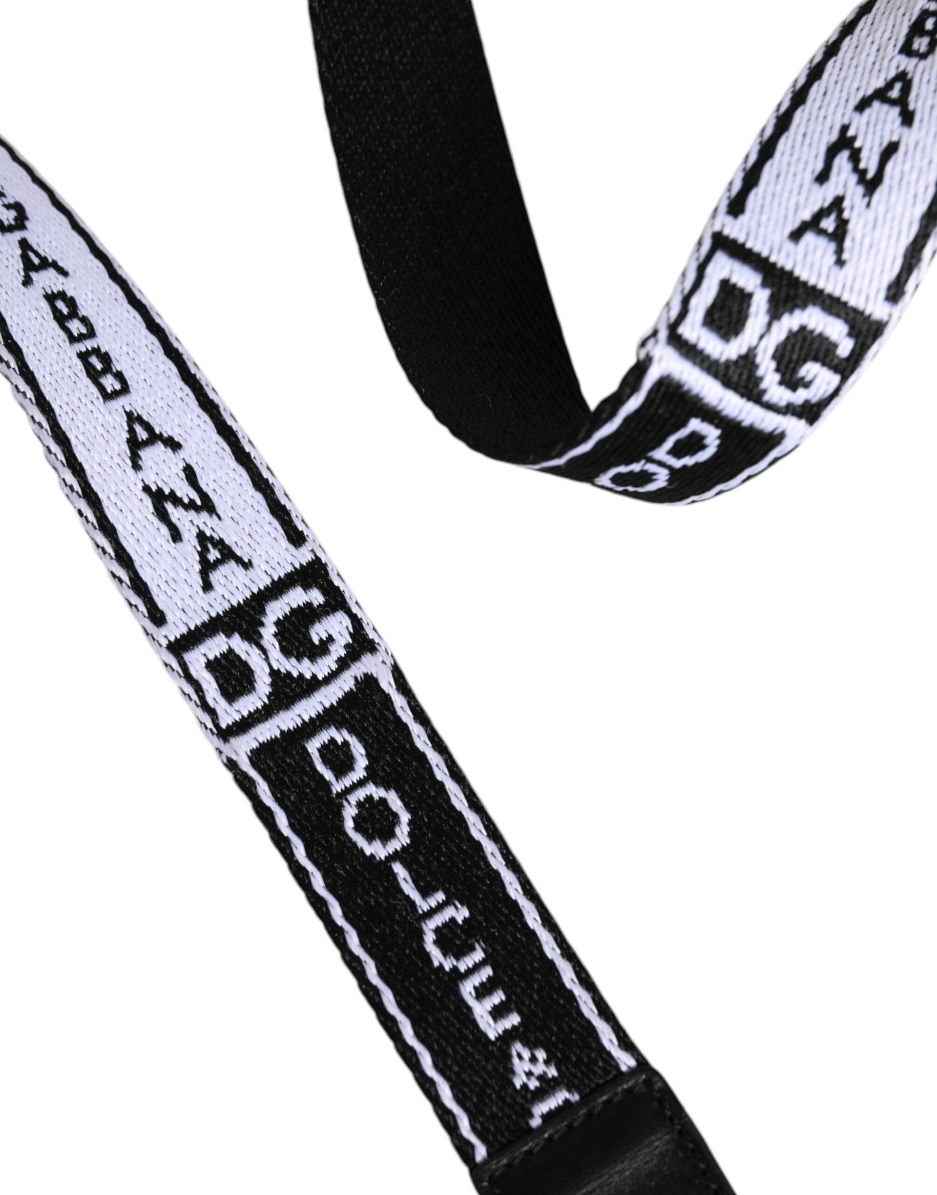 Dolce & Gabbana Black White Printed Metal Logo Buckle Belt - Image 7