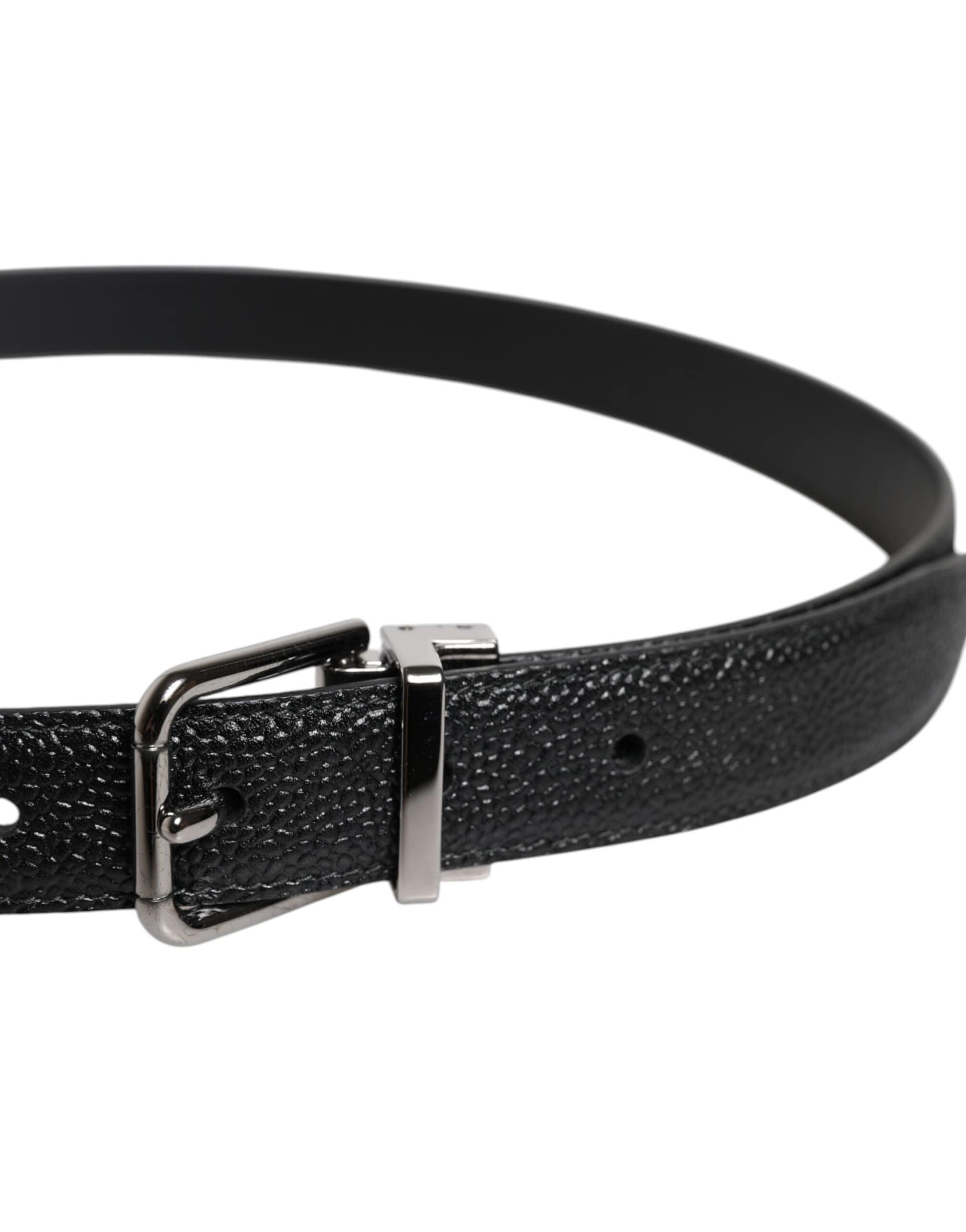 Dolce & Gabbana Black Calf Leather Classic Metal Buckle Belt - Image 4