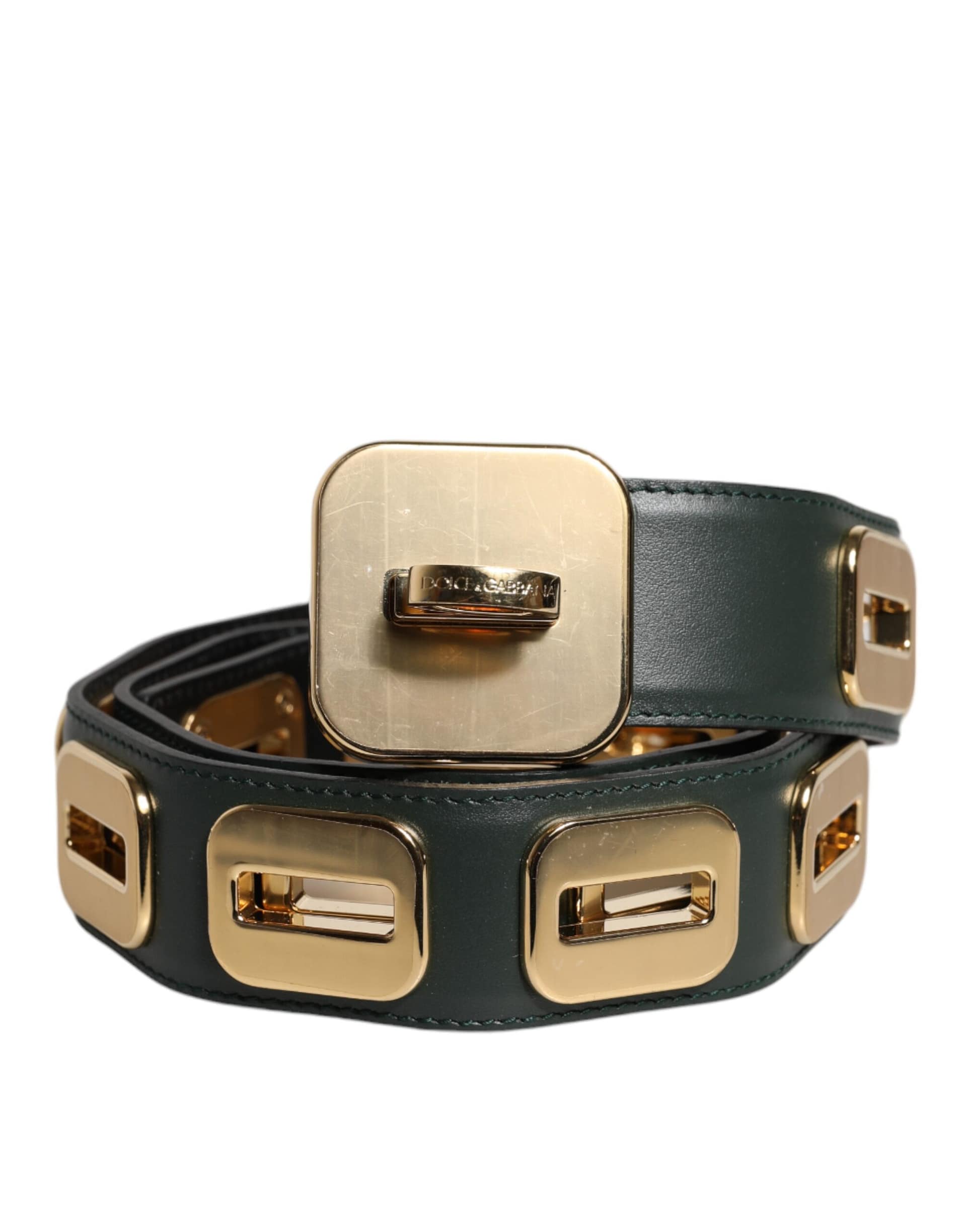 Dolce & Gabbana Green Leather Gold Tone Rotating Buckle Belt - Image 2