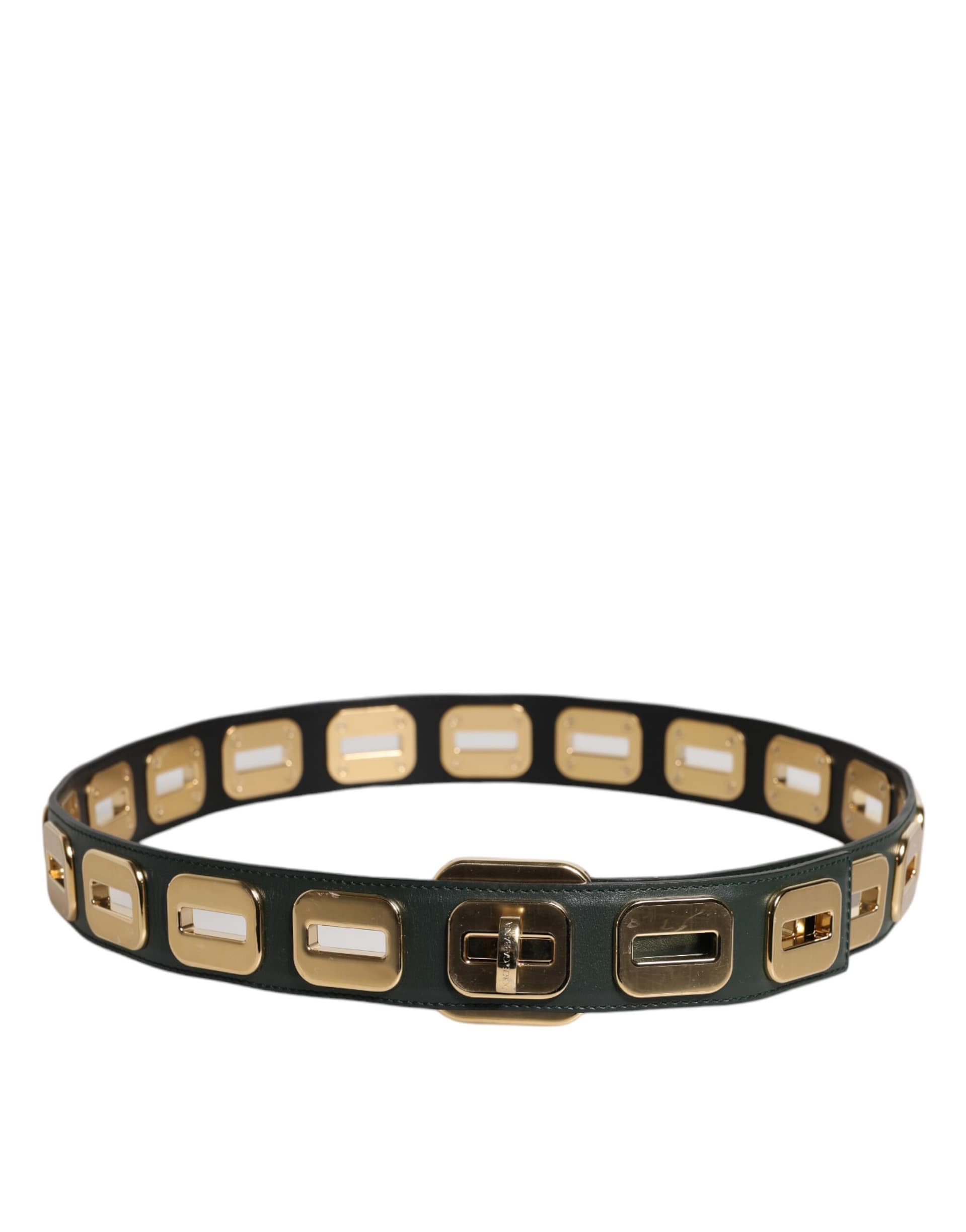 Dolce & Gabbana Green Leather Gold Tone Rotating Buckle Belt - Image 3