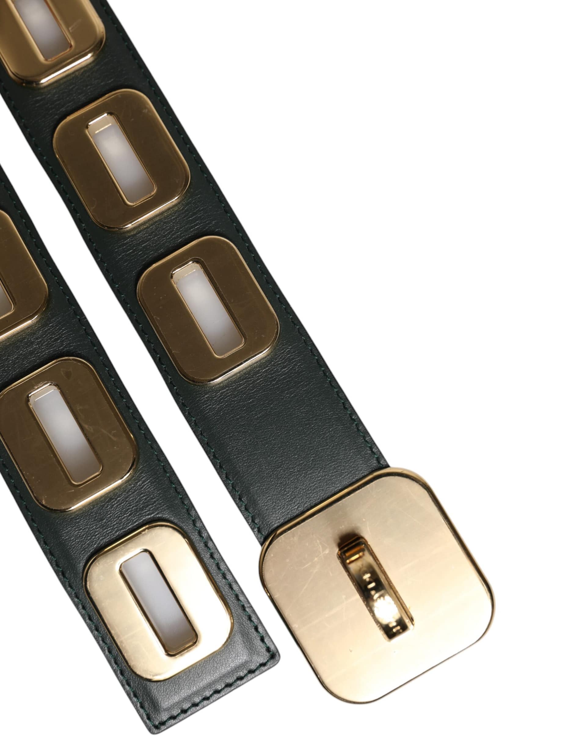 Dolce & Gabbana Green Leather Gold Tone Rotating Buckle Belt - Image 5
