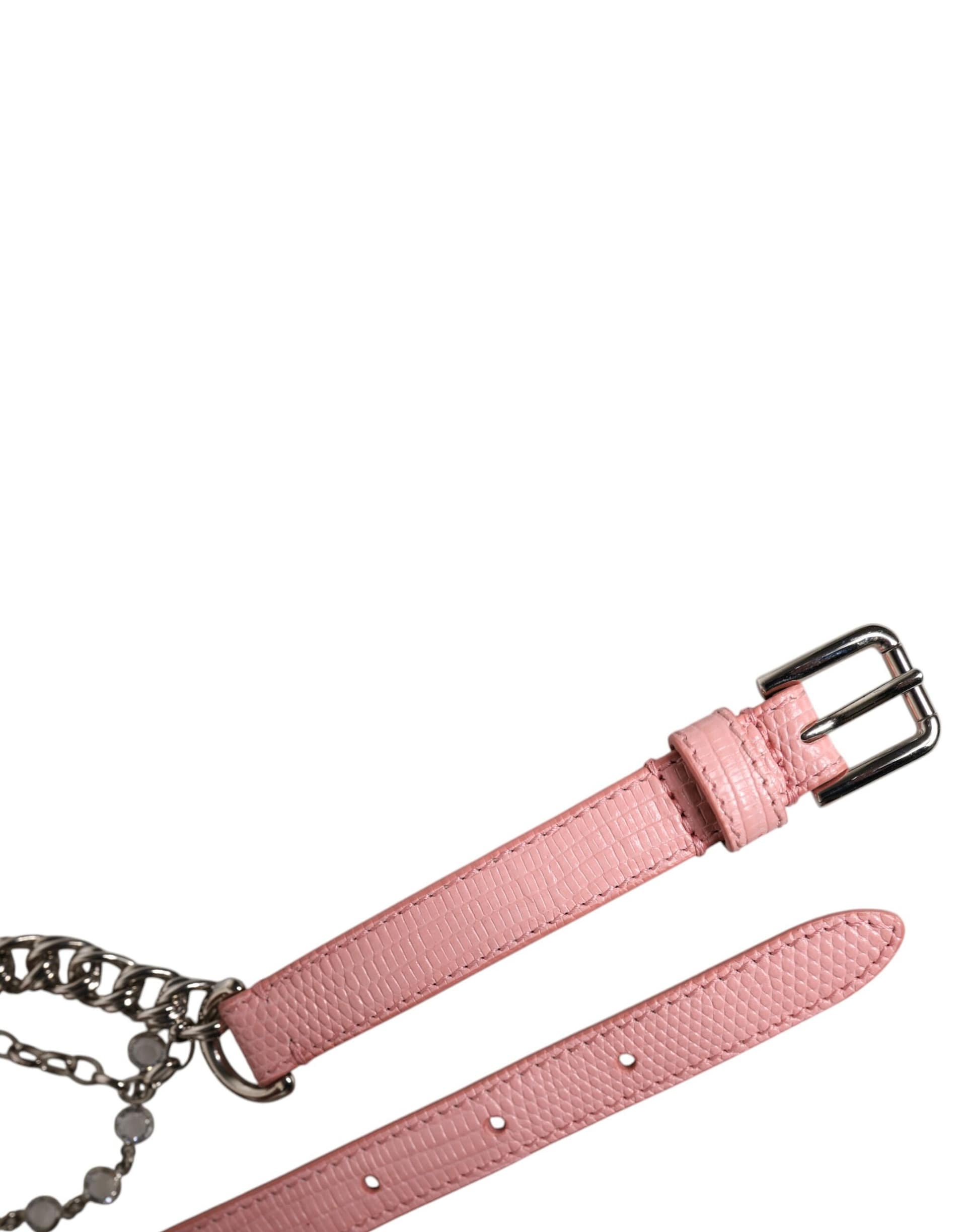 Dolce & Gabbana Pink Embelished Roses Textured Leather Belt - Image 5