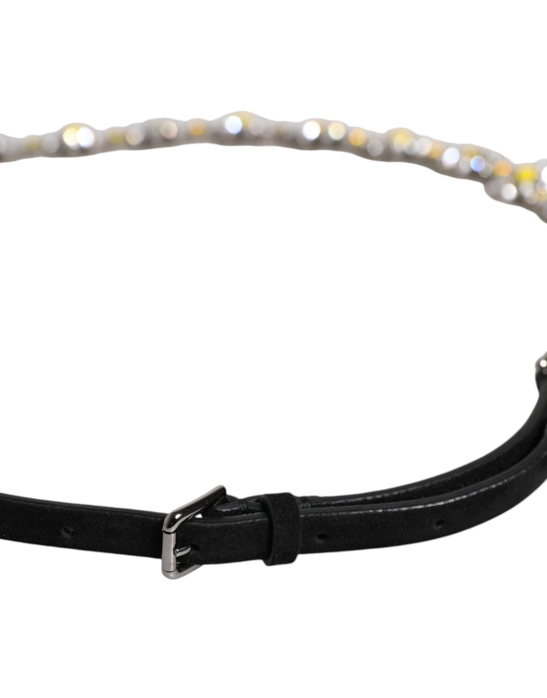 Dolce & Gabbana Black Leather Daisy Crystal Embellish Waist Belt - Image 3