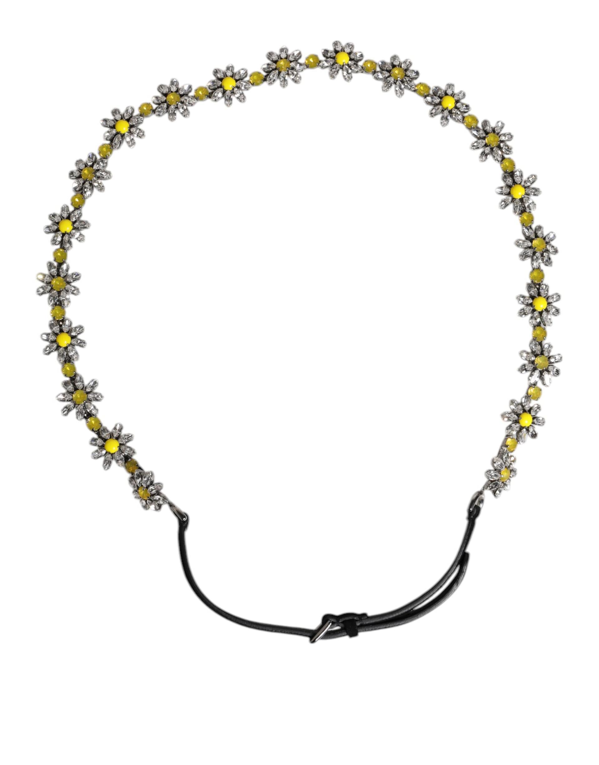 Dolce & Gabbana Black Leather Daisy Crystal Embellish Waist Belt - Image 4