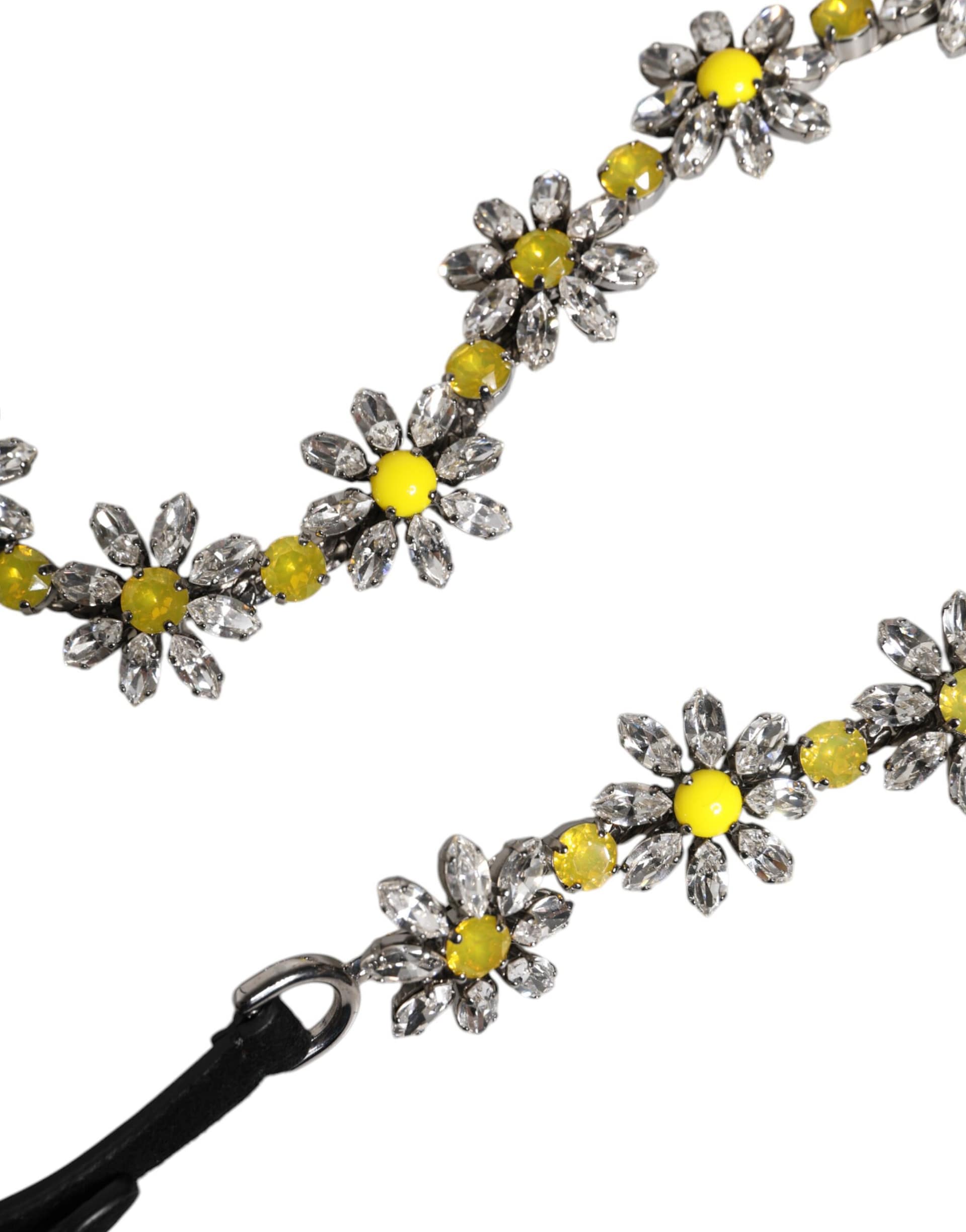 Dolce & Gabbana Black Leather Daisy Crystal Embellish Waist Belt - Image 5