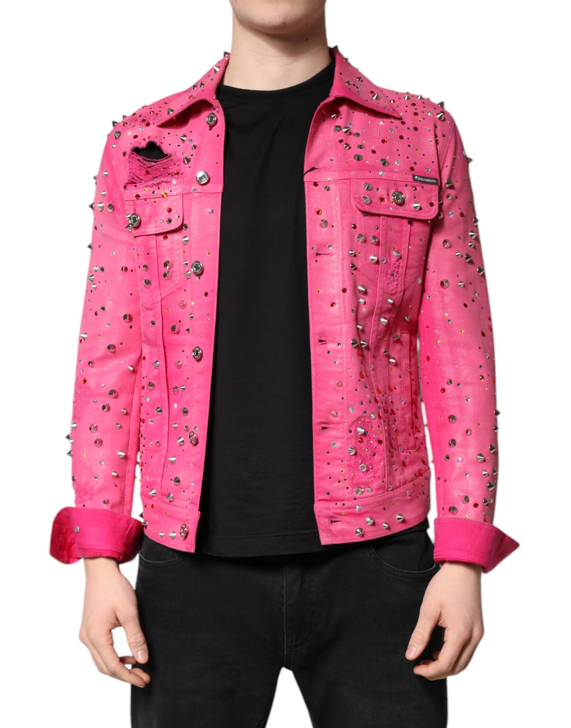Dolce & Gabbana Pink Crystal Embellished Cotton Denim Jacket - Image 2