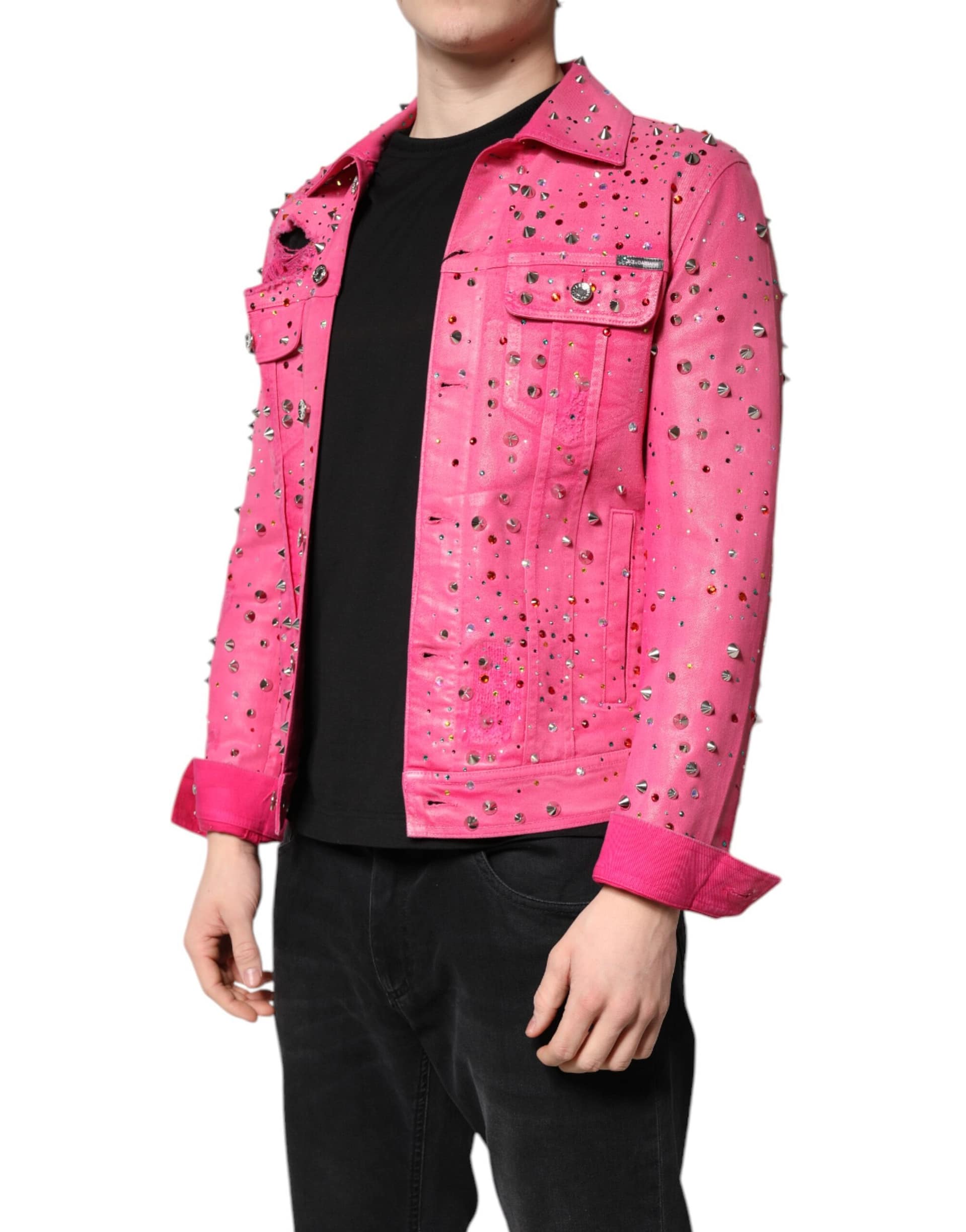 Dolce & Gabbana Pink Crystal Embellished Cotton Denim Jacket - Image 3