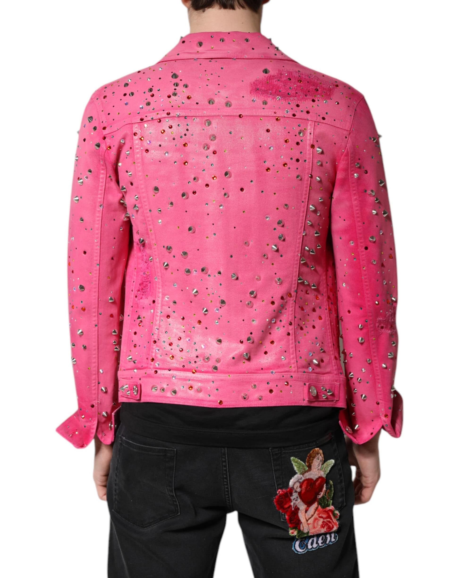 Dolce & Gabbana Pink Crystal Embellished Cotton Denim Jacket - Image 4