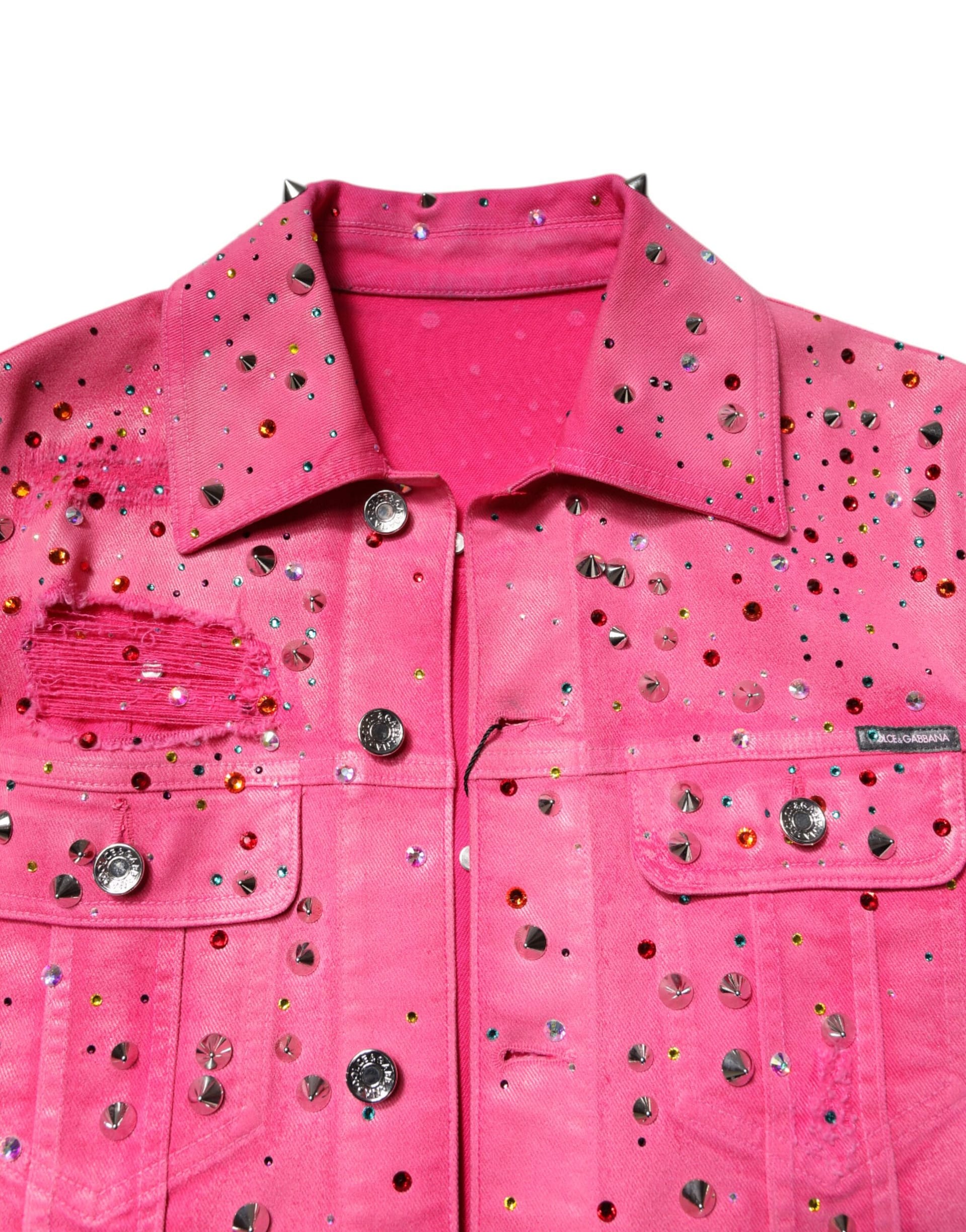 Dolce & Gabbana Pink Crystal Embellished Cotton Denim Jacket - Image 5