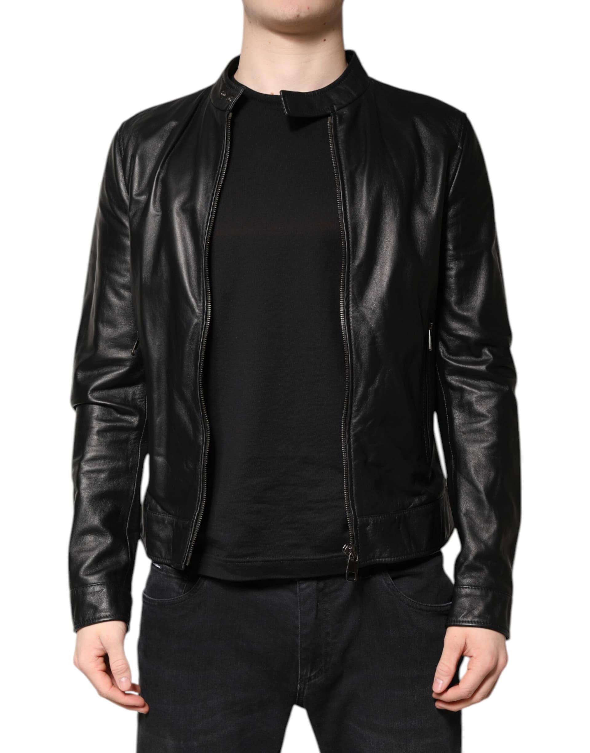 Dolce & Gabbana Black Sheep Leather Biker Full Zip Jacket - Image 2
