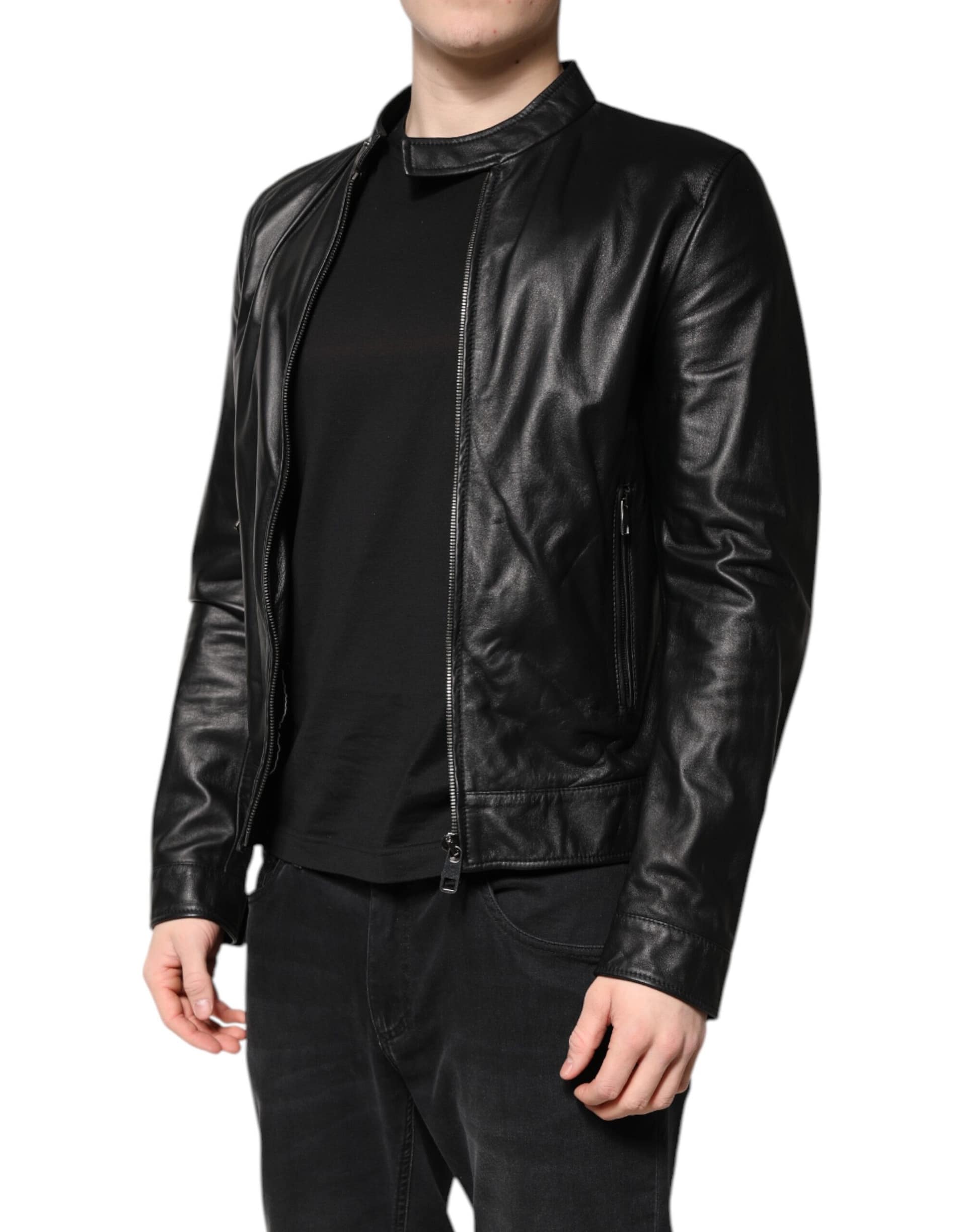 Dolce & Gabbana Black Sheep Leather Biker Full Zip Jacket - Image 3