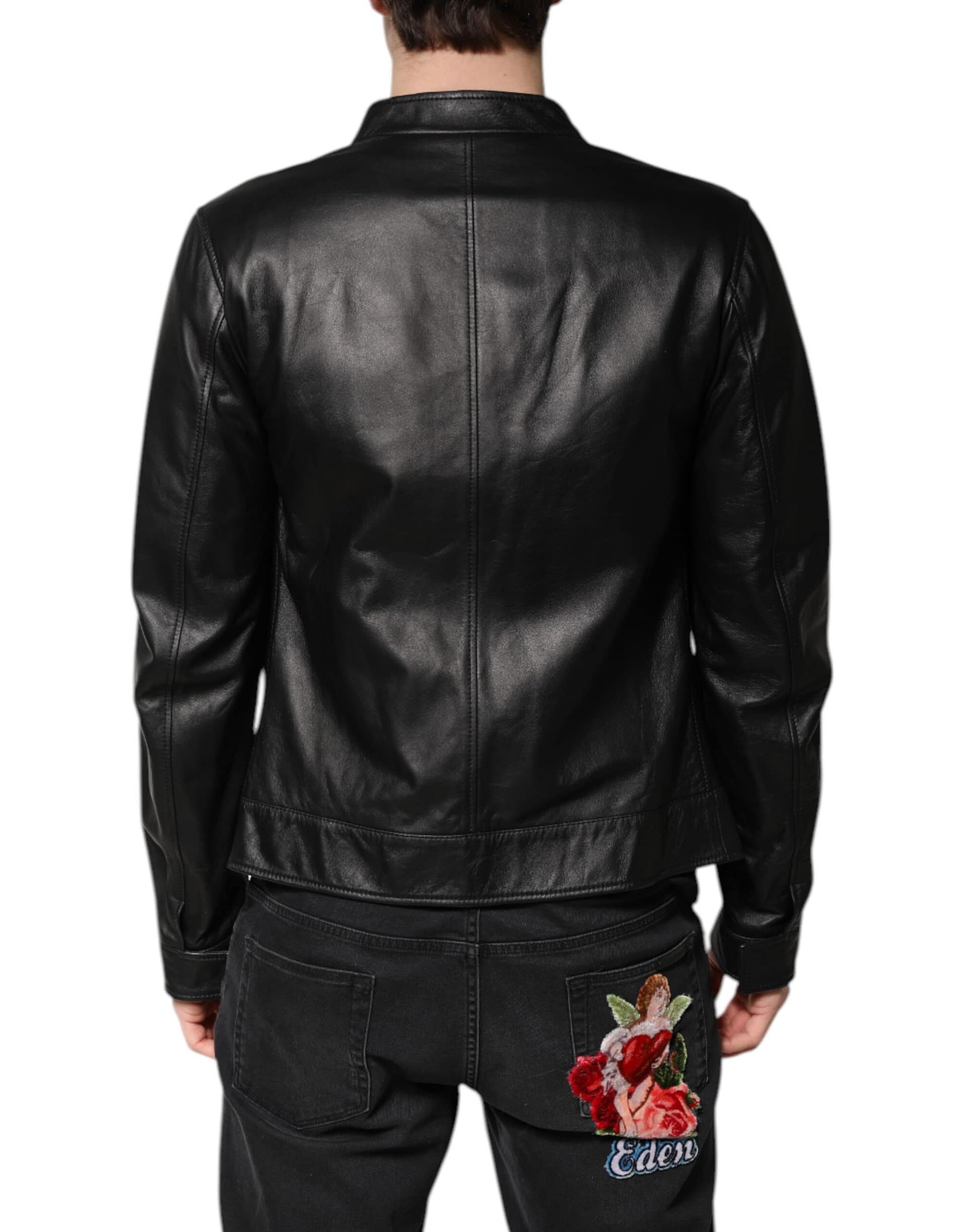 Dolce & Gabbana Black Sheep Leather Biker Full Zip Jacket - Image 4