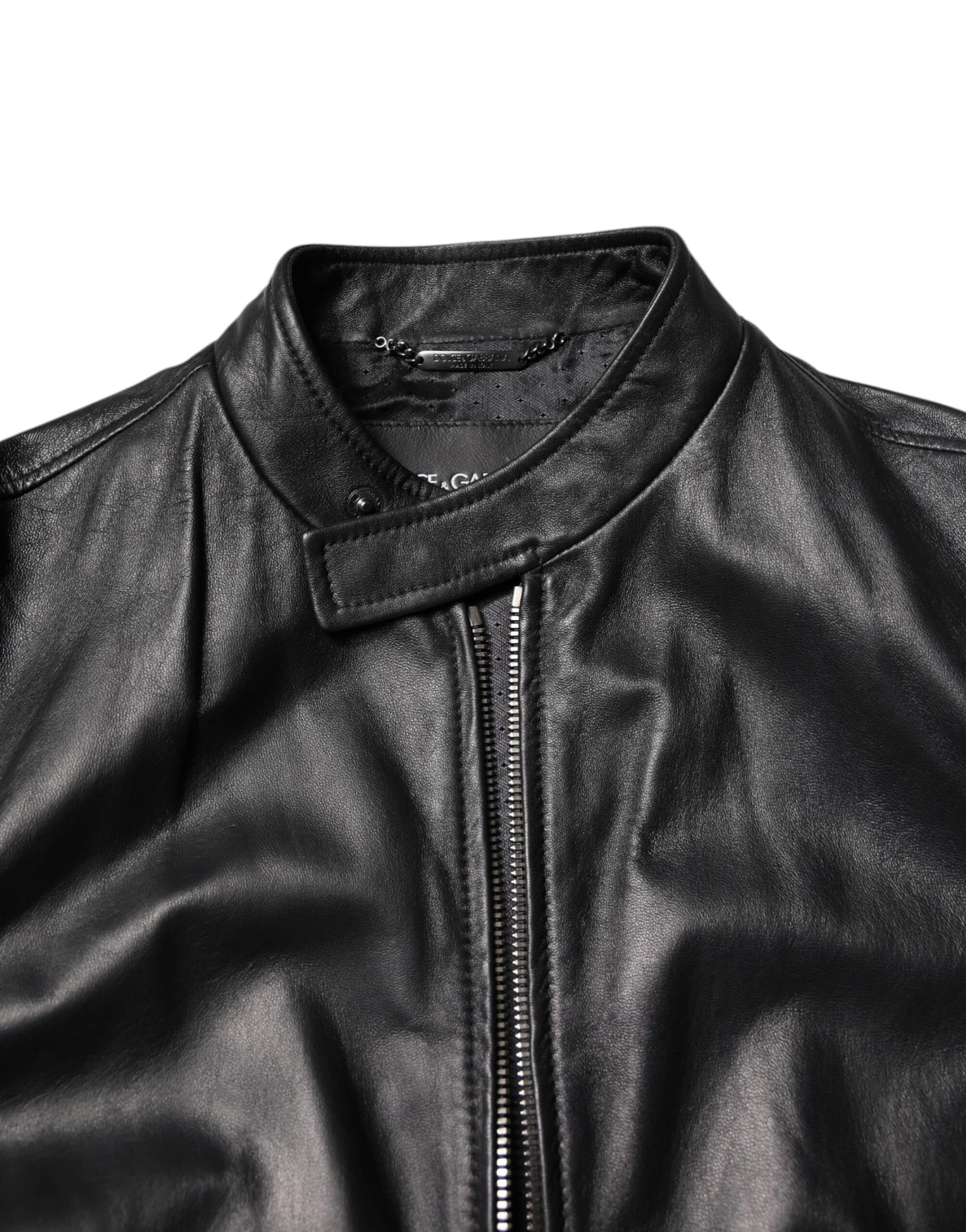 Dolce & Gabbana Black Sheep Leather Biker Full Zip Jacket - Image 5