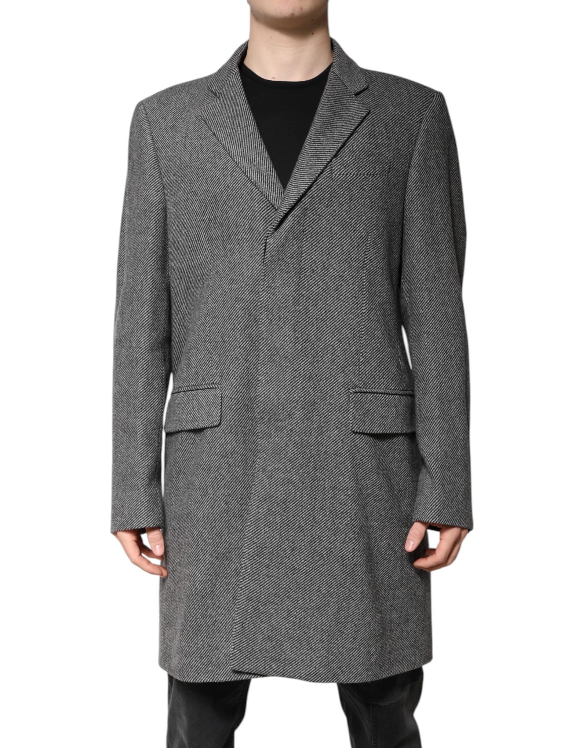Dolce & Gabbana Gray Wool Single Breasted Trench Coat Jacket - Image 2