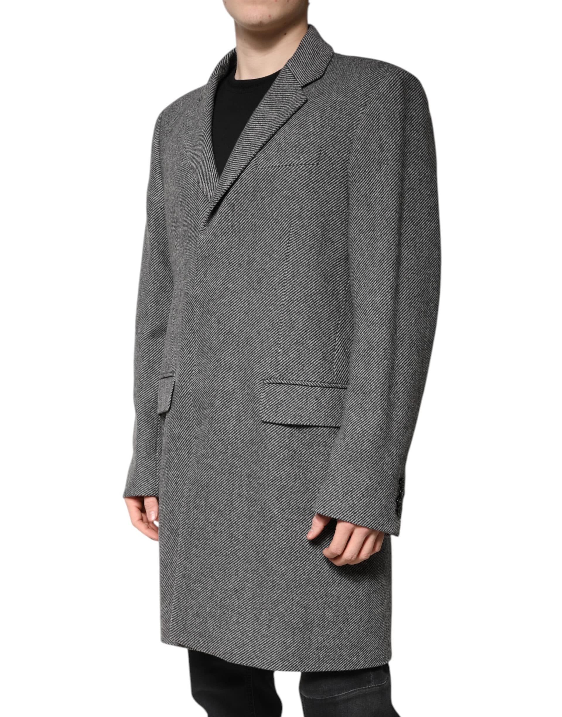 Dolce & Gabbana Gray Wool Single Breasted Trench Coat Jacket - Image 3